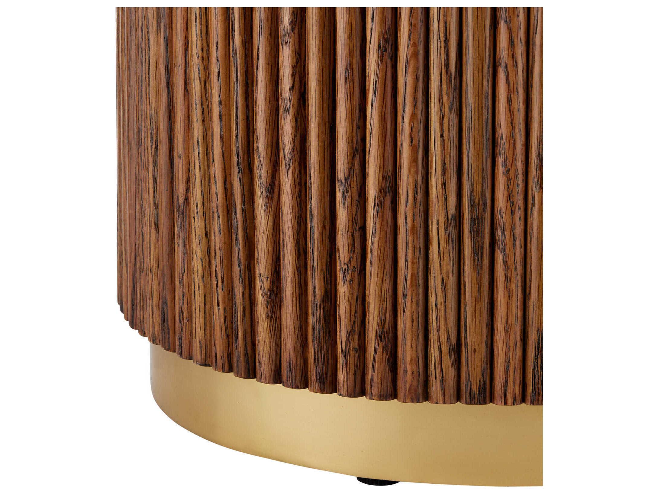 Currey & Company Dakota Round Wood Morel Brown Natural Polished Brass Coffee Table