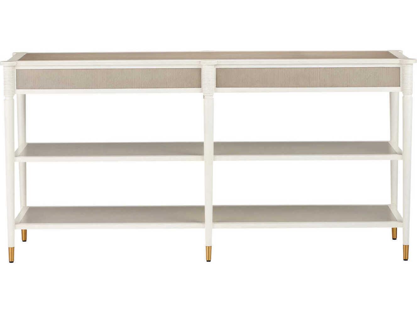 Currey & Company Aster Rectangular Wood Off White Fog Polished Brass Console Table