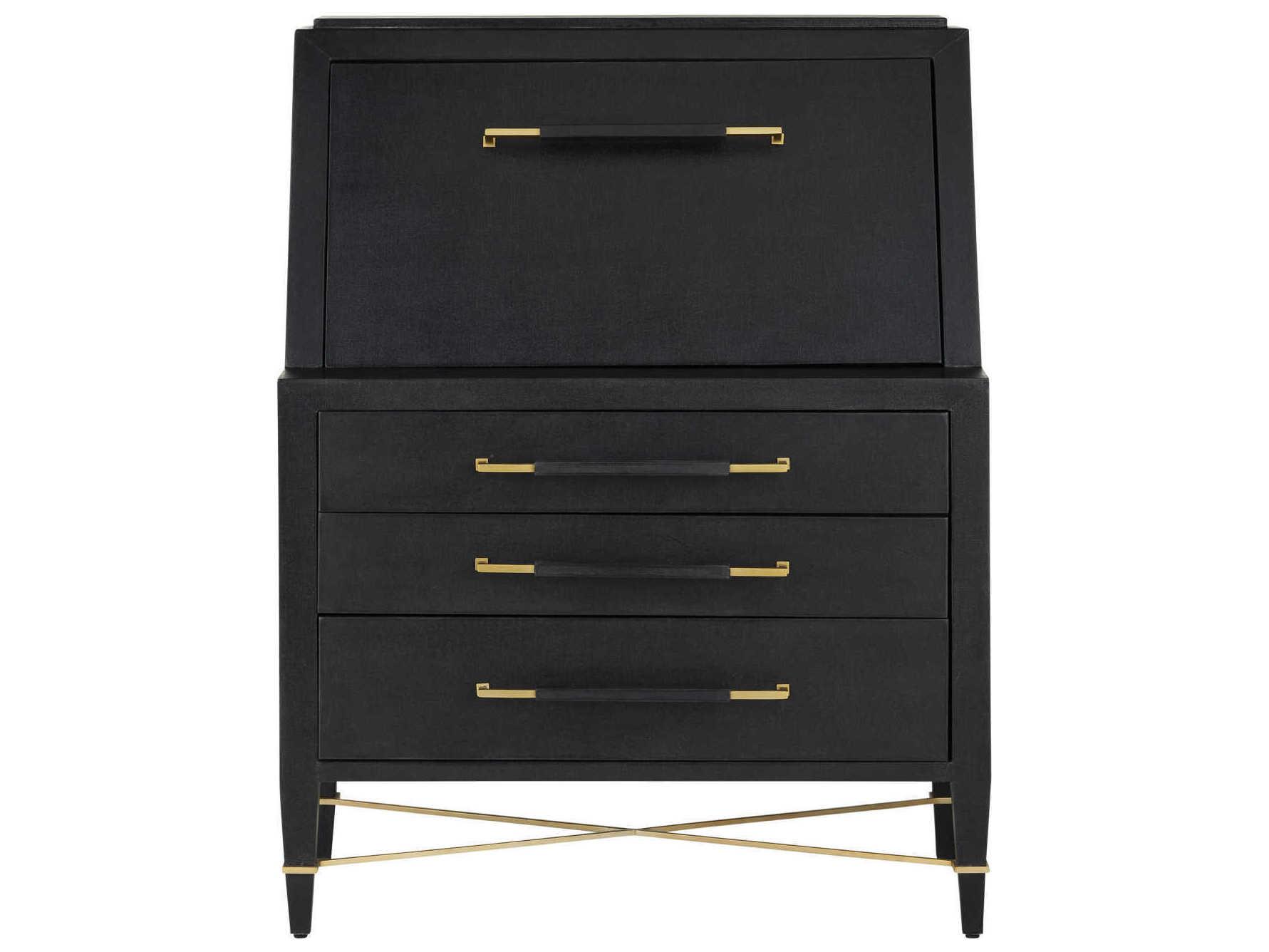 Currey & Company Verona Black Mahogany Wood Secretary Desk