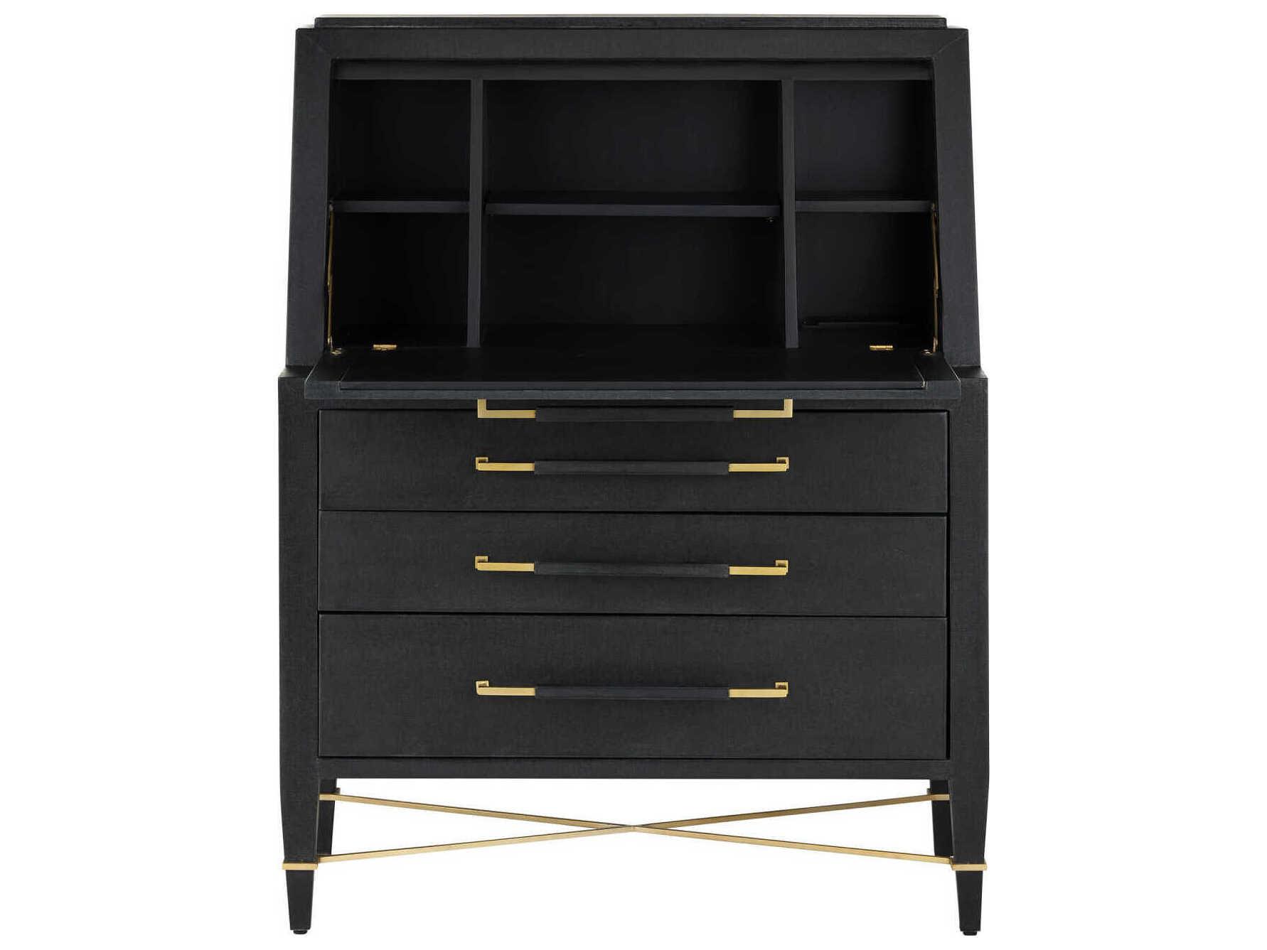 Currey & Company Verona Black Mahogany Wood Secretary Desk