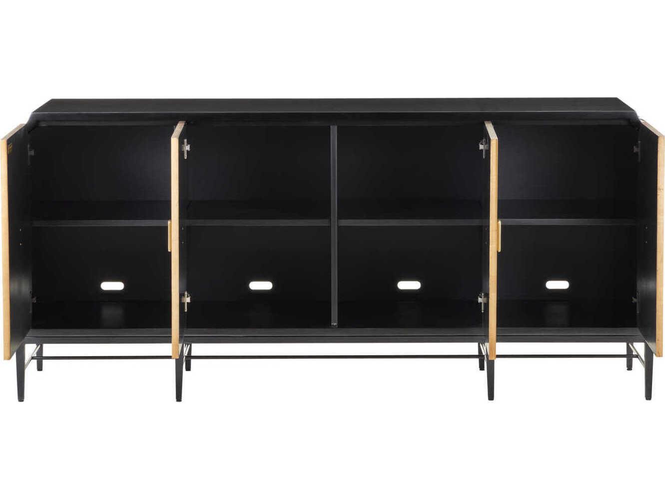 Currey & Company Kallista 80" Hardwood Taupe Caviar Black Polished Brass Credenza Sideboard