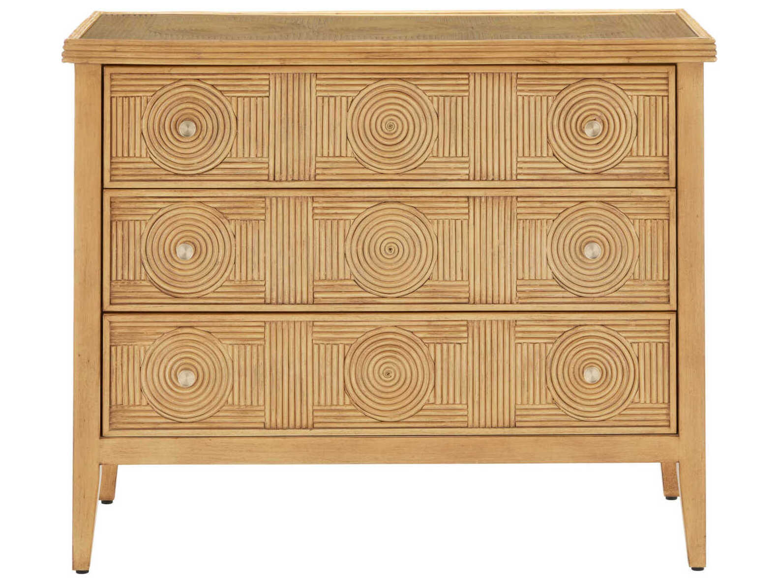 Currey & Company Santos 38" Sea Sand Brass Clear Rattan Accent Chest