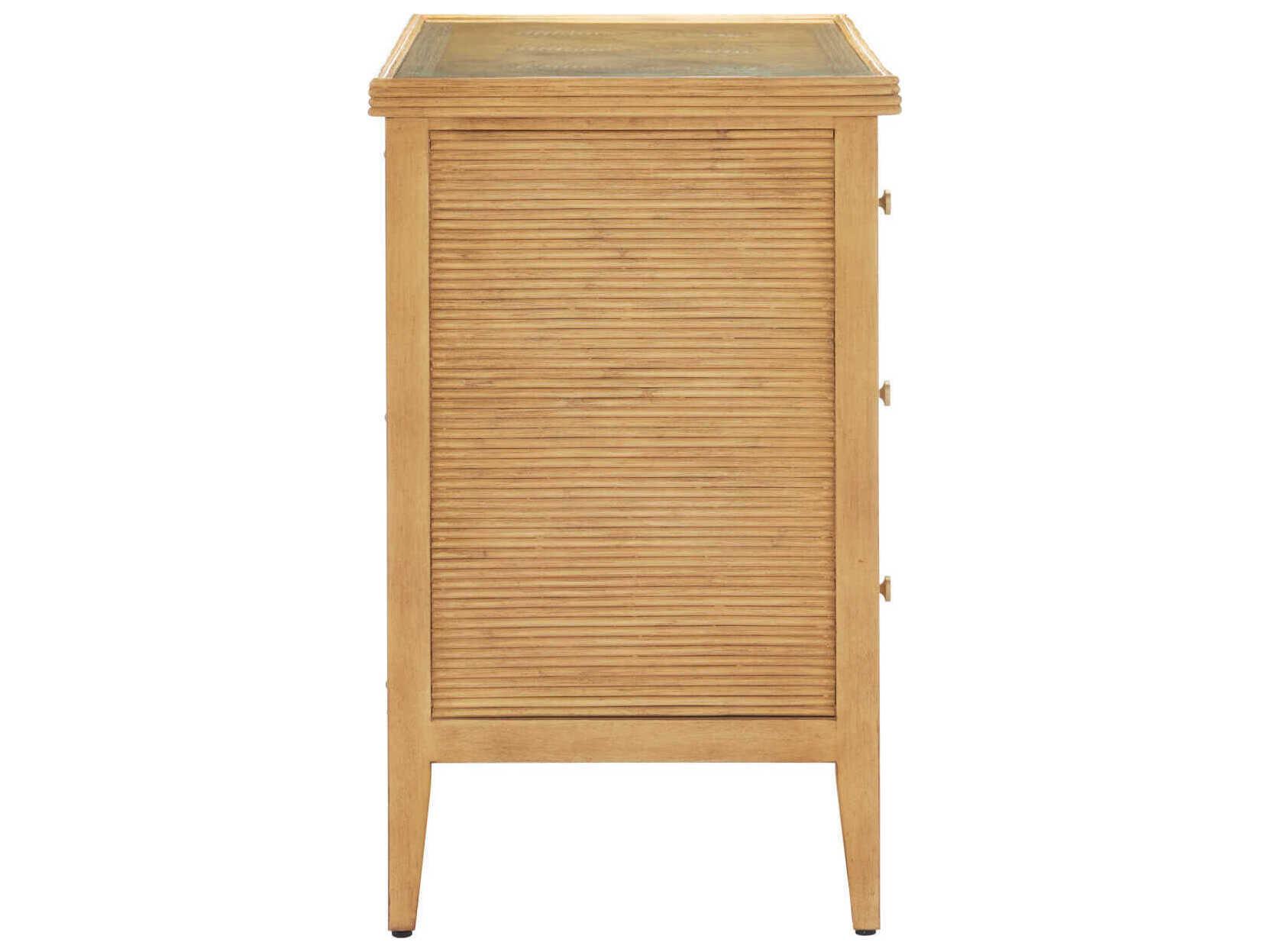 Currey & Company Santos 38" Sea Sand Brass Clear Rattan Accent Chest