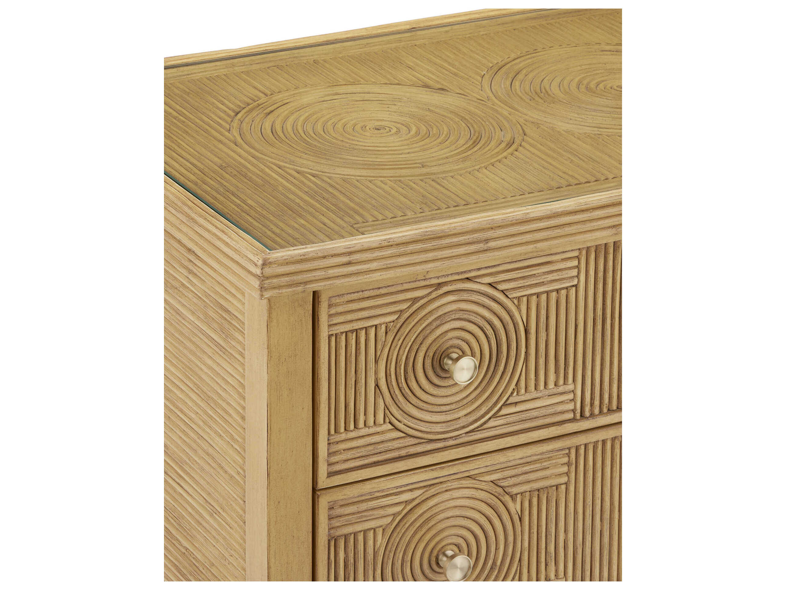 Currey & Company Santos 38" Sea Sand Brass Clear Rattan Accent Chest