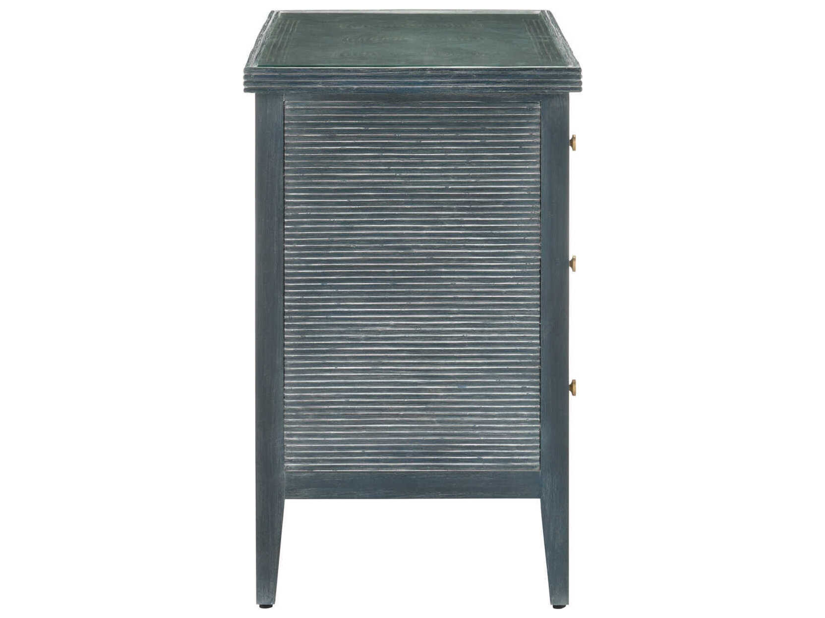 Currey & Company Santos 38" Vintage Navy Brass Clear Blue Rattan Accent Chest