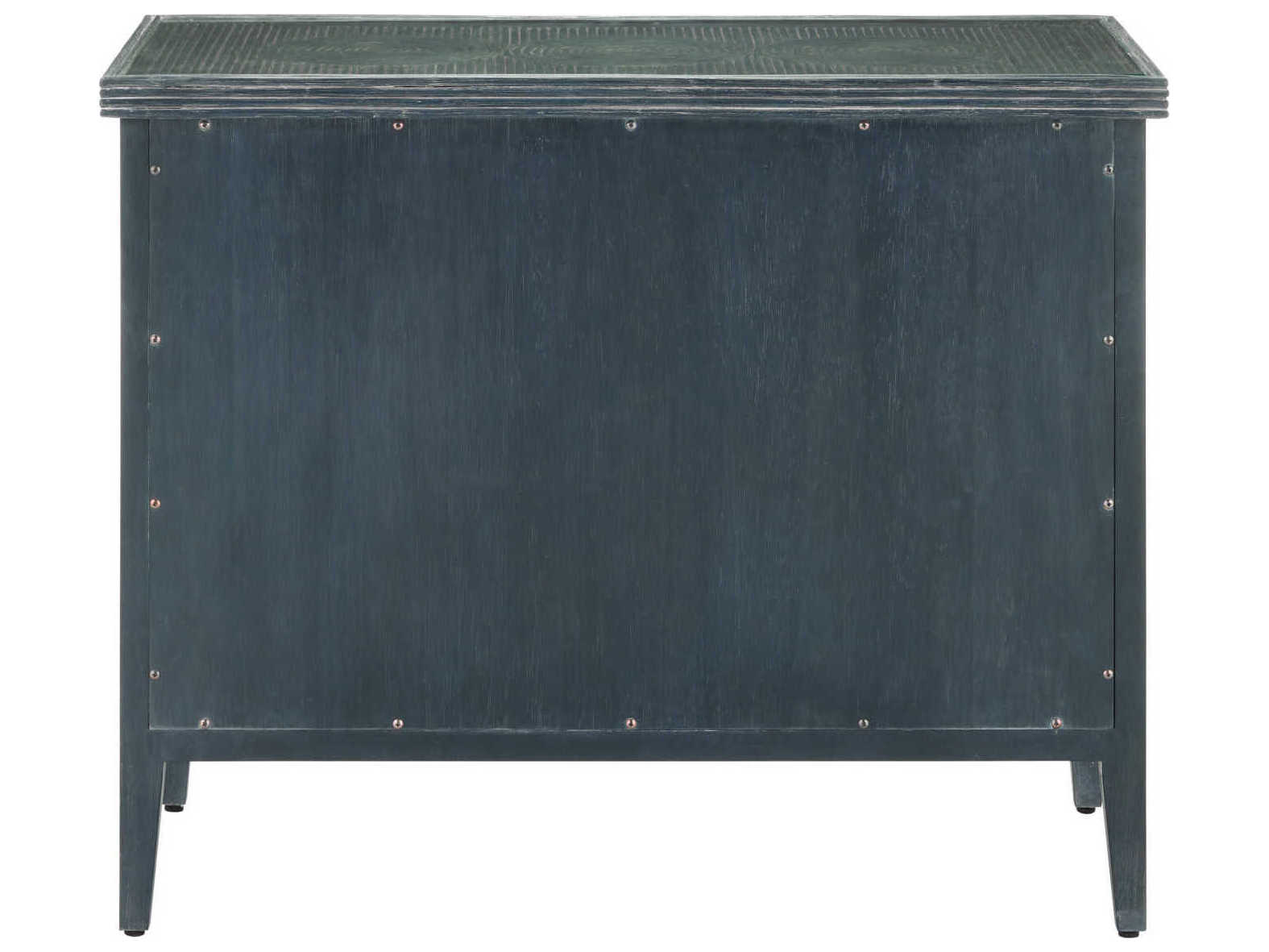 Currey & Company Santos 38" Vintage Navy Brass Clear Blue Rattan Accent Chest