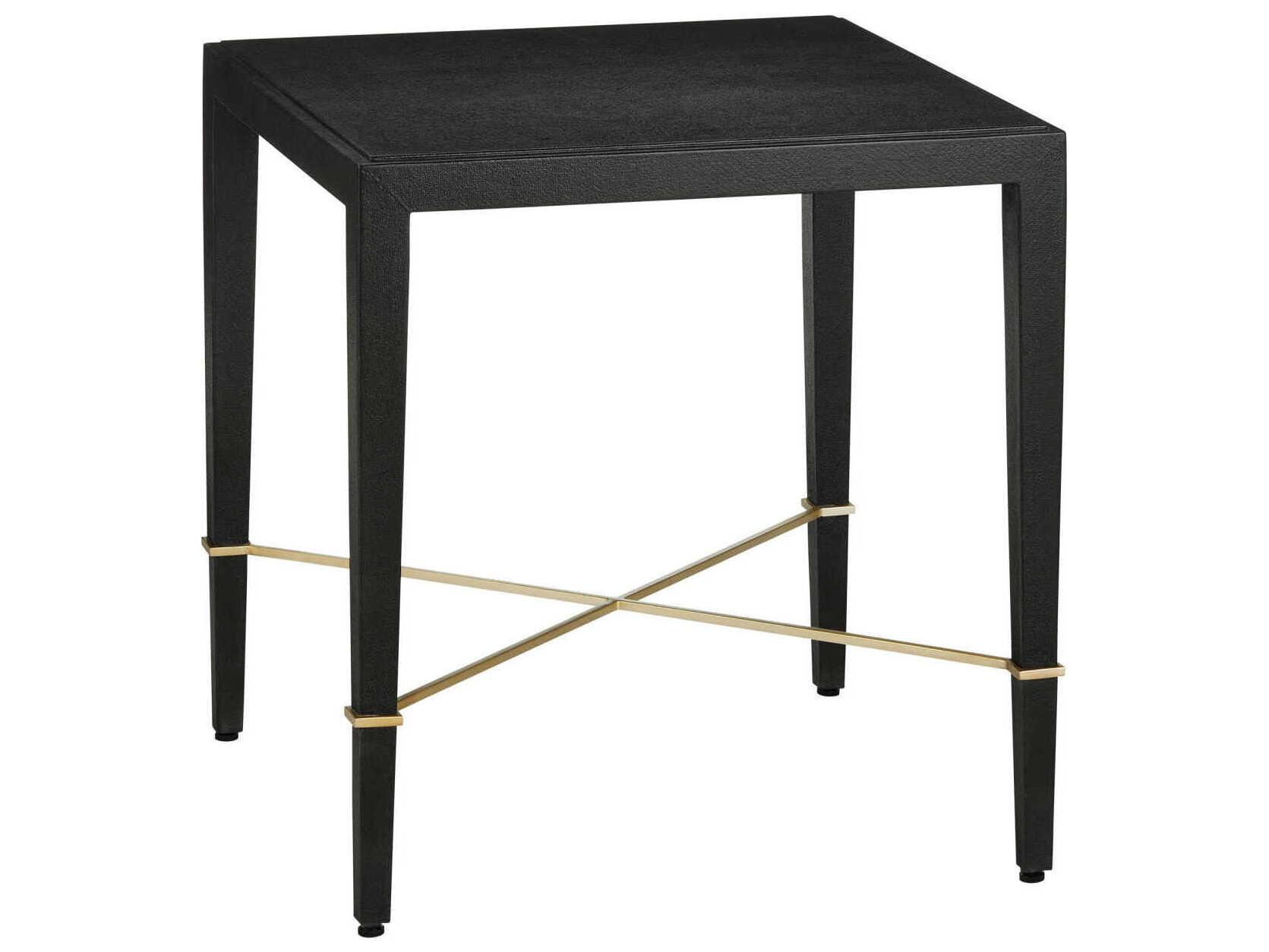 Currey & Company Verona 22" Square Fabric Black Lacquered Linen Champagne End Table