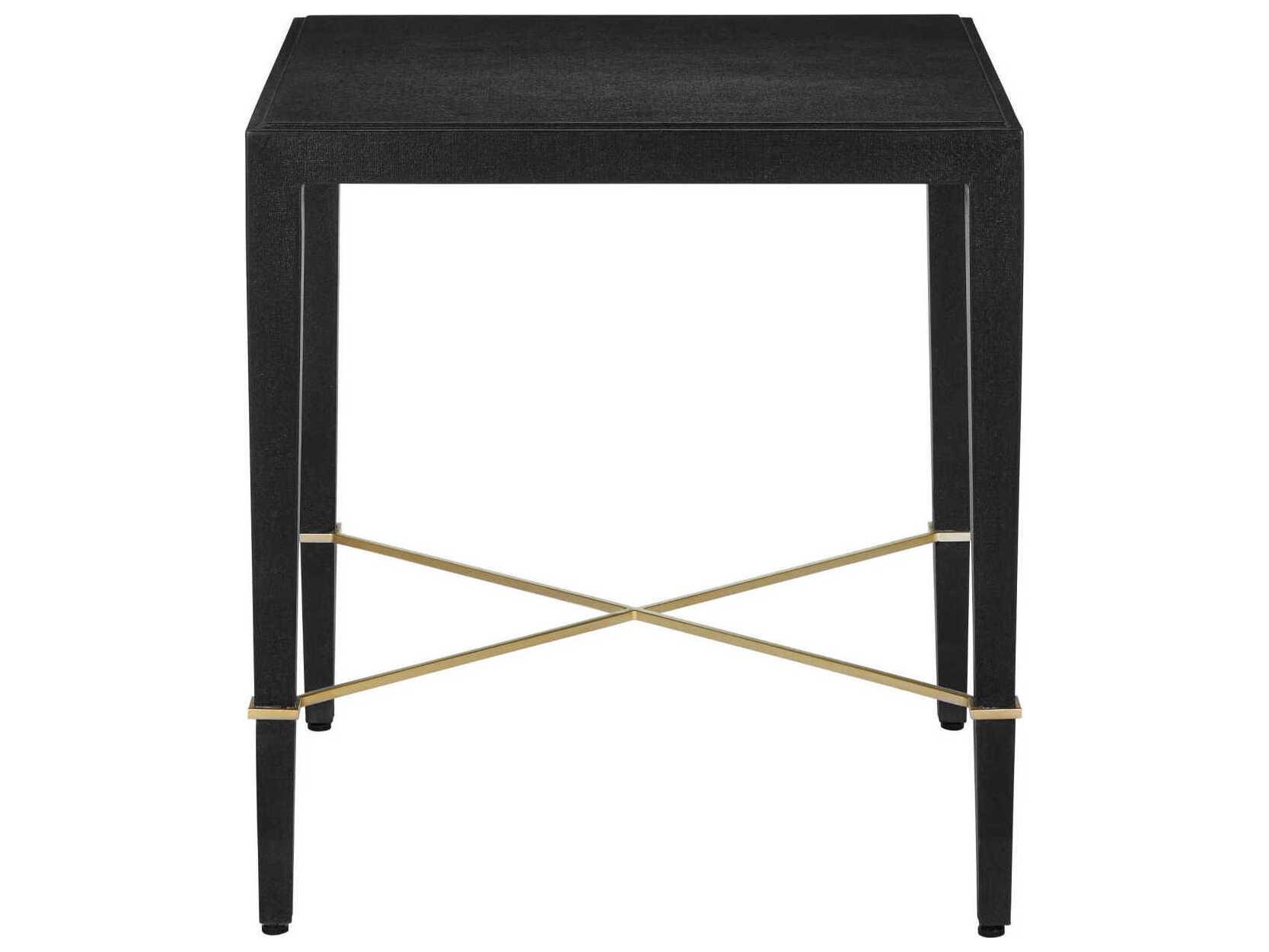 Currey & Company Verona 22" Square Fabric Black Lacquered Linen Champagne End Table