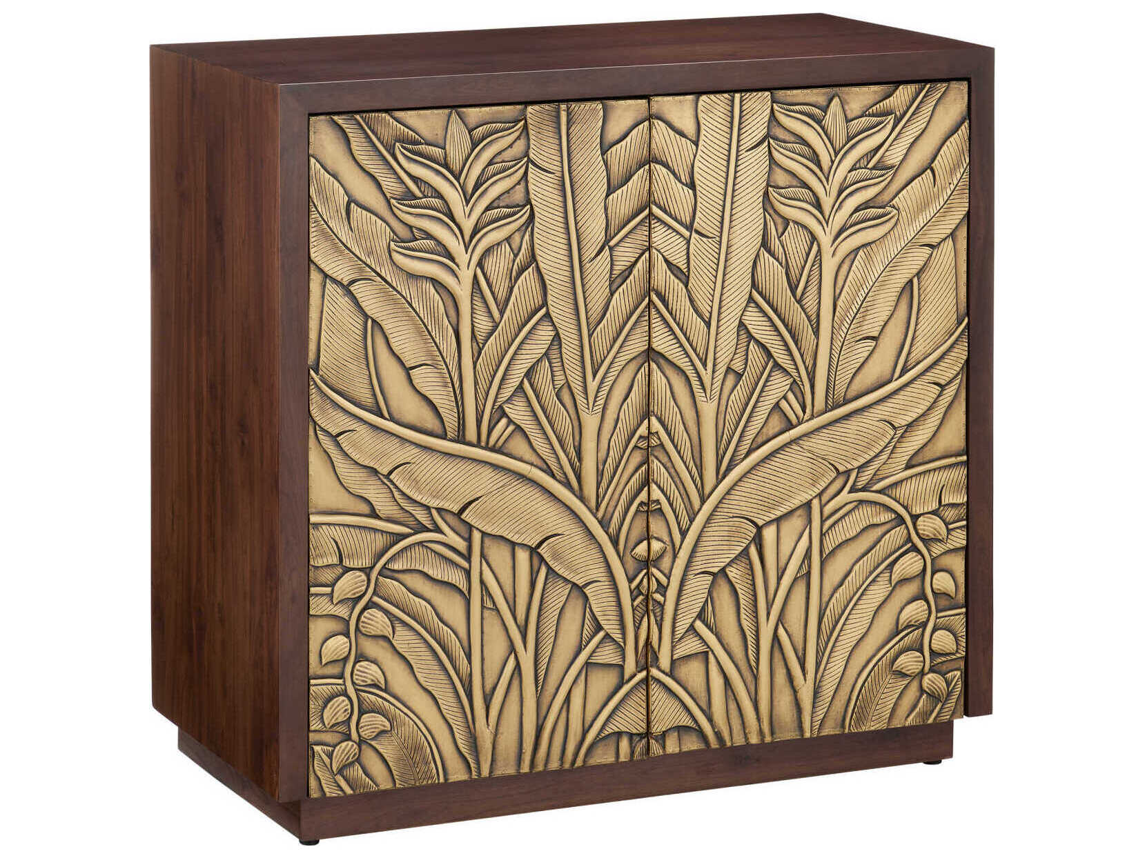 Currey & Company Jardin Walnut Antique Brass Teak Wood Accent Chest