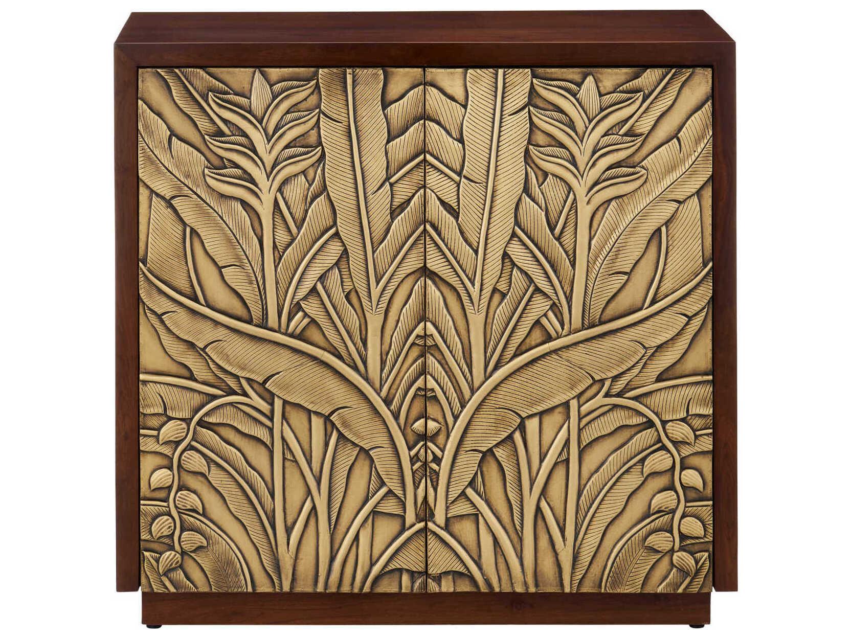 Currey & Company Jardin Walnut Antique Brass Teak Wood Accent Chest