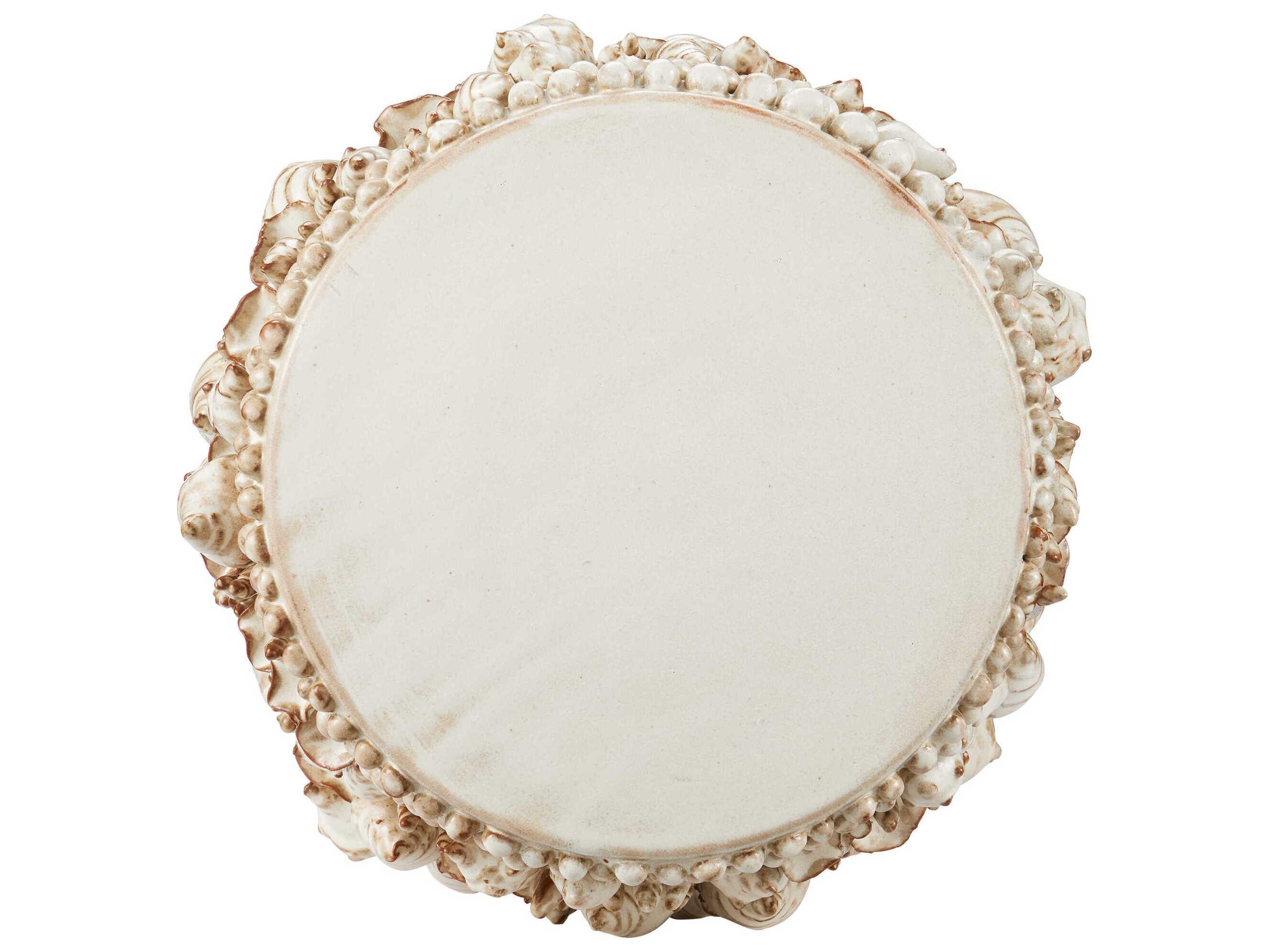 Currey & Company Corfu Round Ceramic Milky White End Table