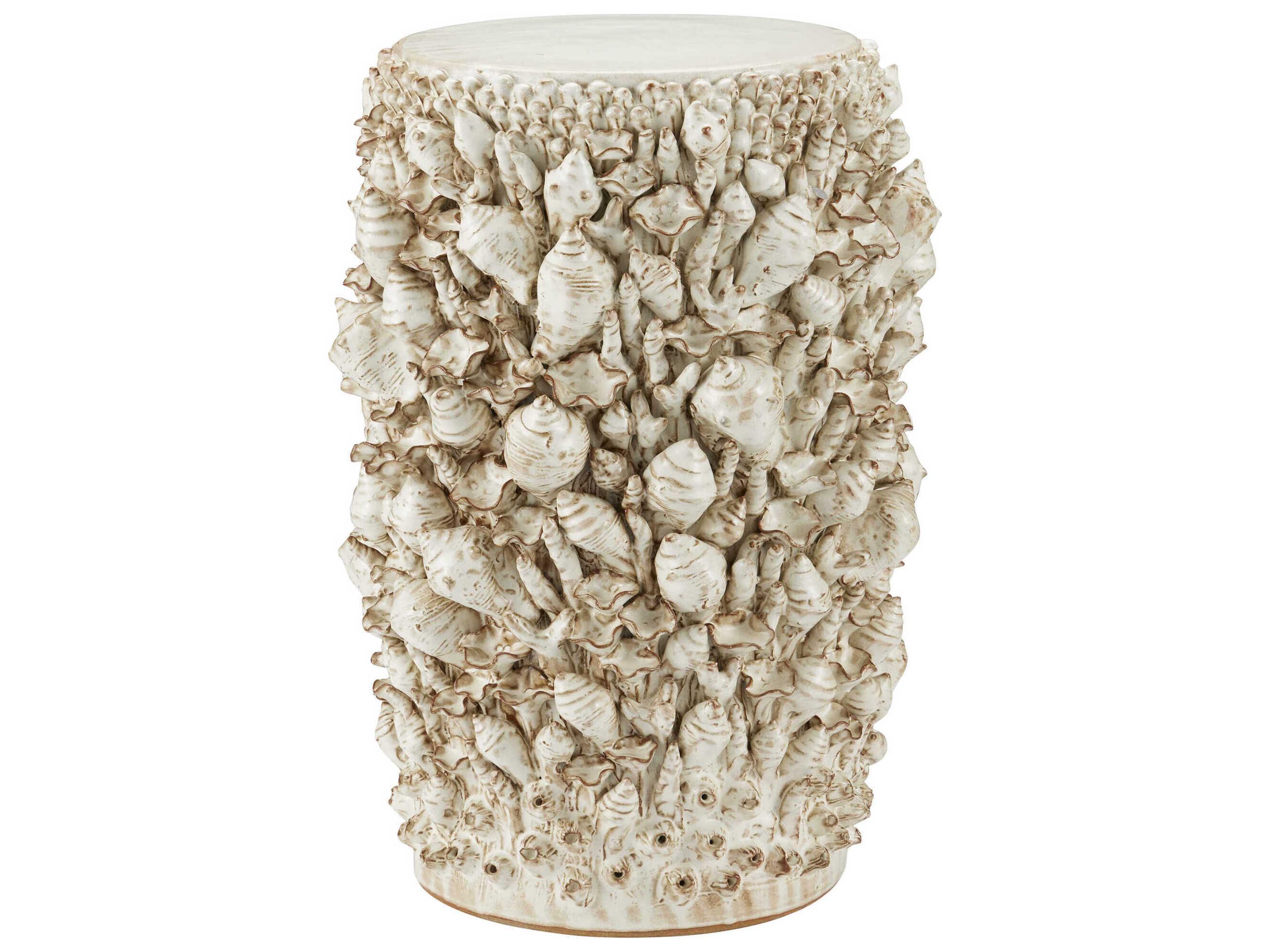 Currey & Company Corfu Round Ceramic Milky White End Table
