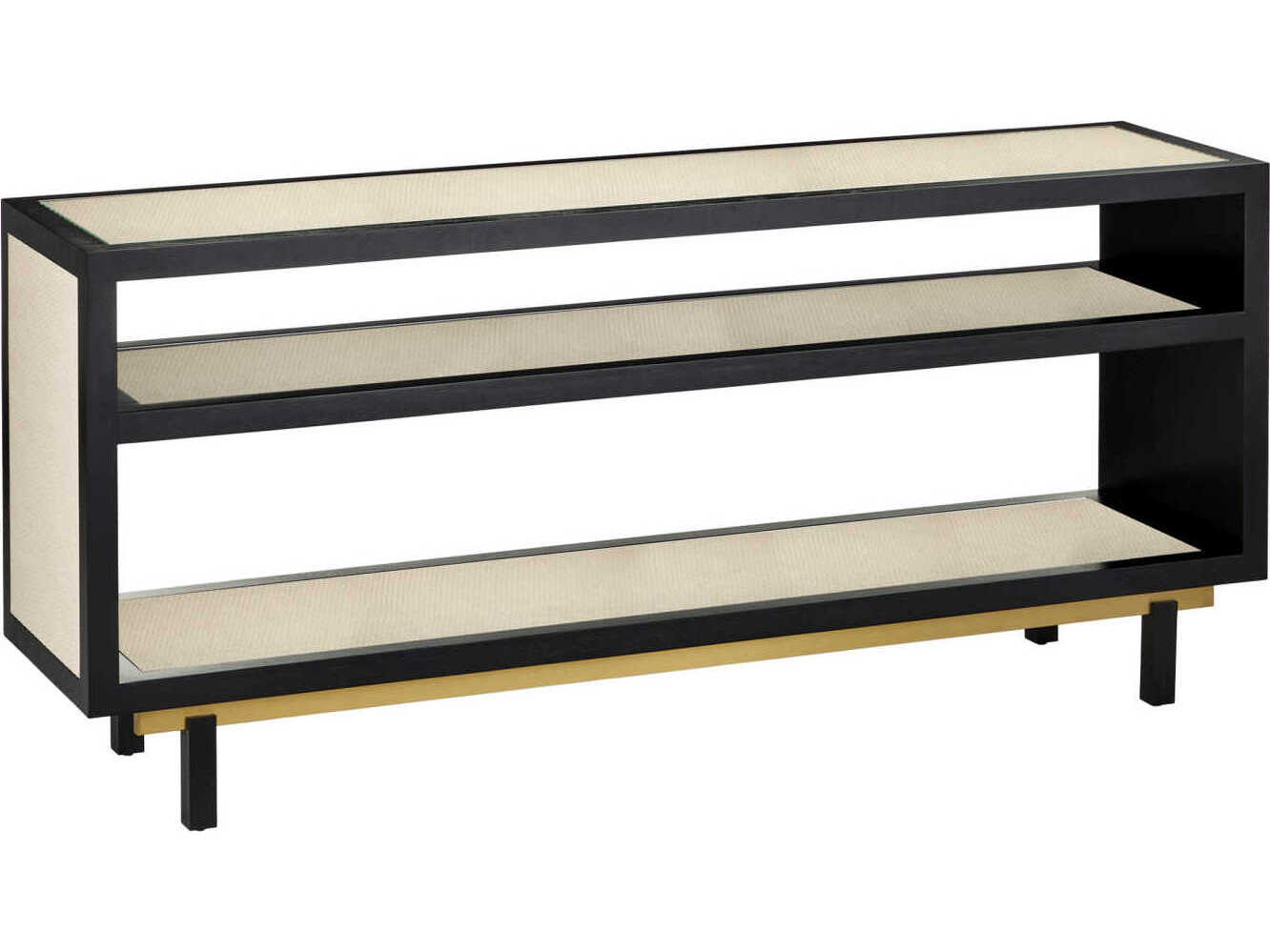 Currey & Company Deanna Rectangular Glass Ivory Black Brushed Brass Console Table