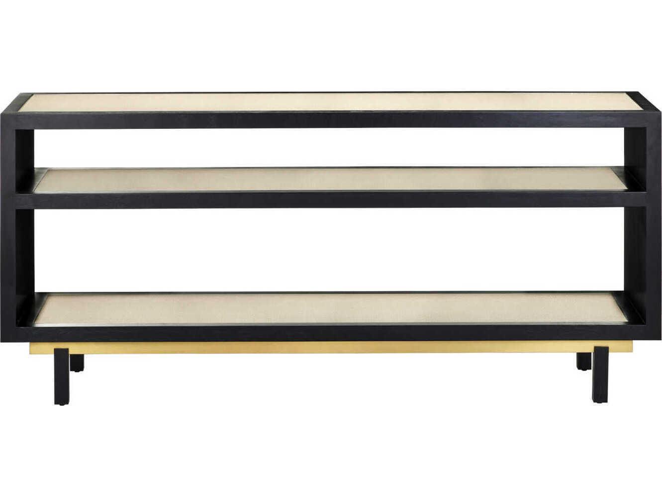 Currey & Company Deanna Rectangular Glass Ivory Black Brushed Brass Console Table