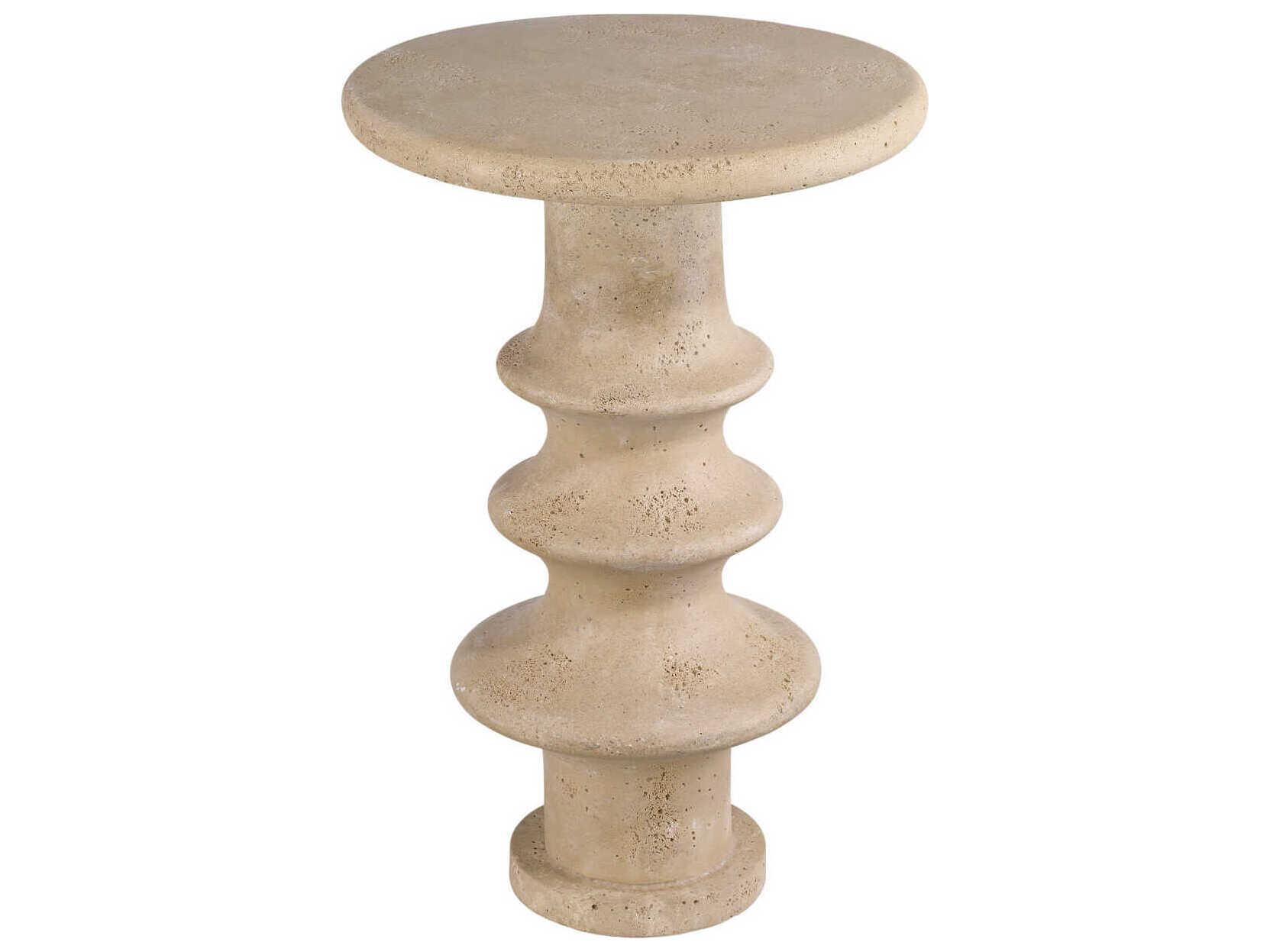 Currey & Company Rollins Round Concrete Beige End Table