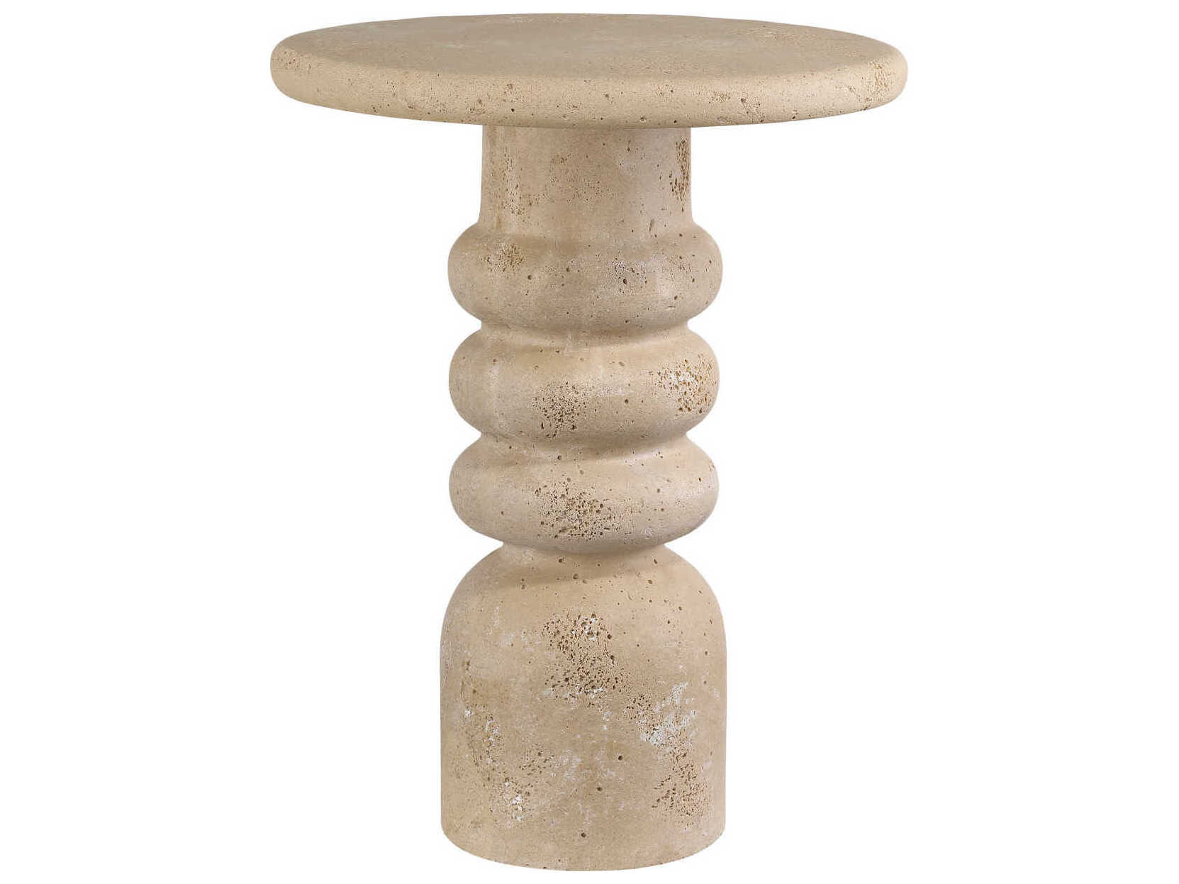 Currey & Company Rocco Round Concrete Beige End Table