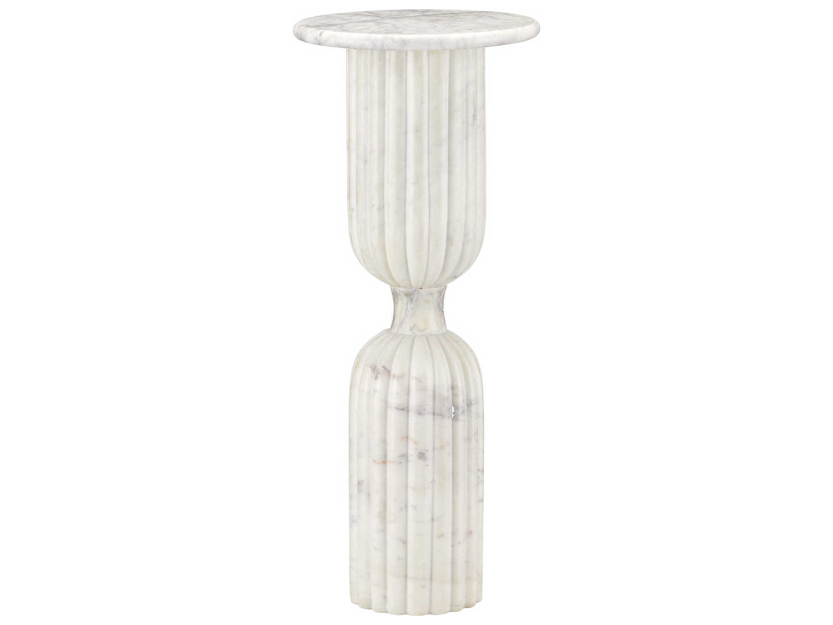 Currey & Company Passementerie Round Marble Natural White End Table