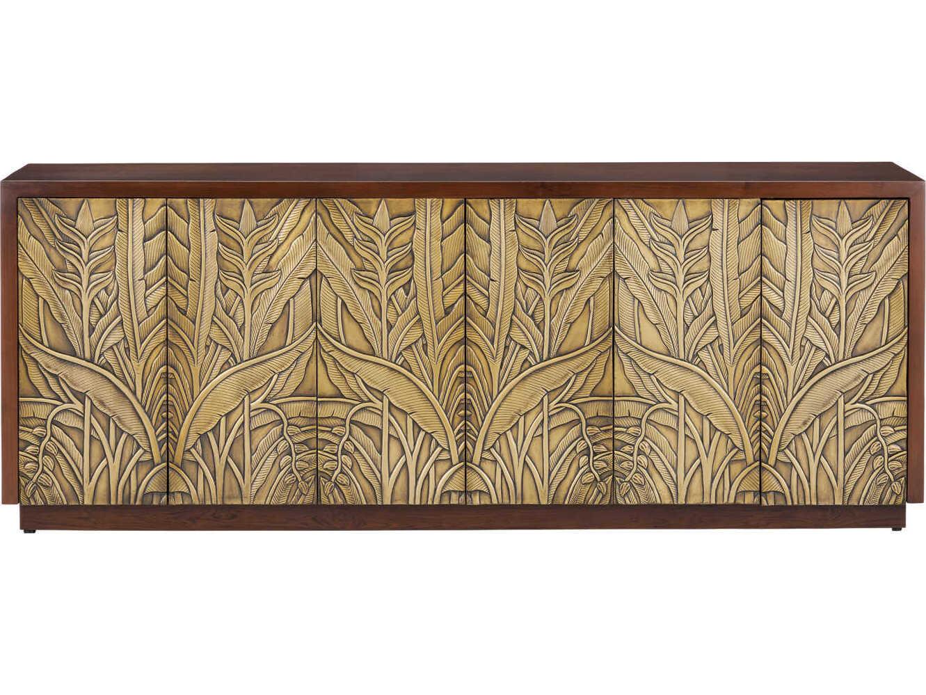 Currey & Company Jardin 84" Walnut Anqtiue Brass Sideboard