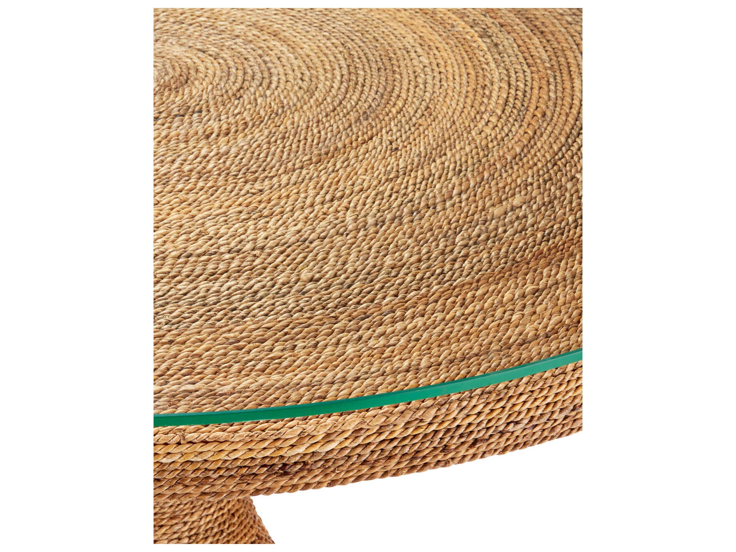 Currey & Company Dominica 70" Ebony Antique Mirror Sideboard Round Glass Natural End Table