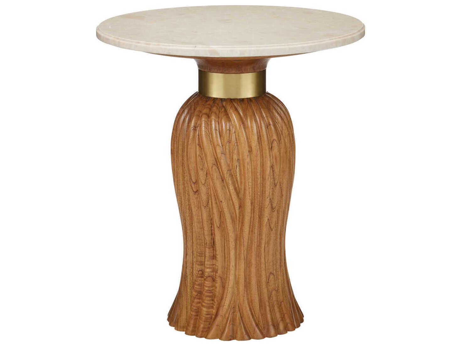 Currey & Company Tassel Round Marble Morel Brown Natural Brushed Brass End Table