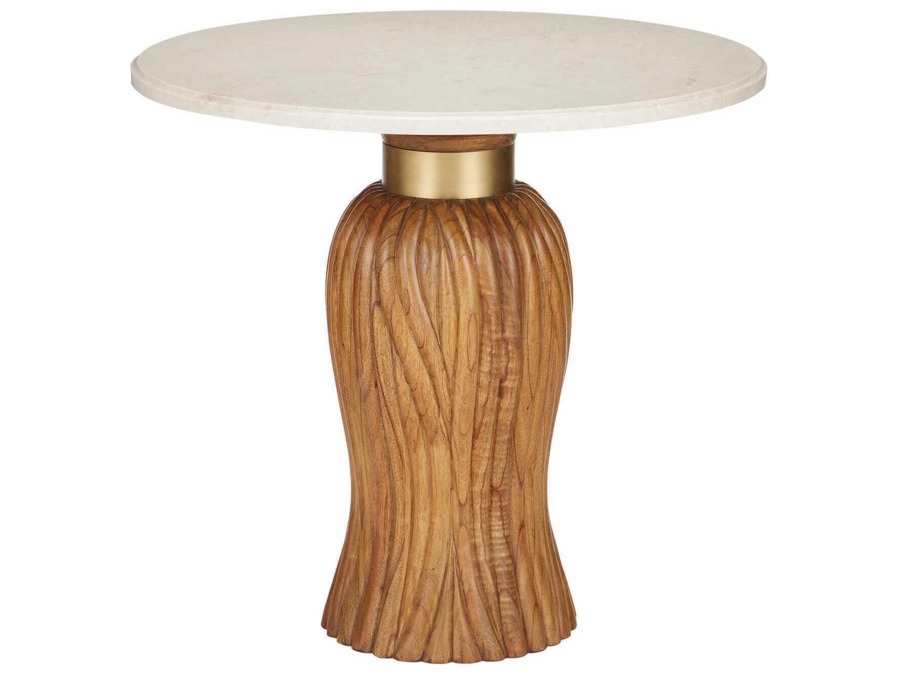 Currey & Company Tassel Round Marble Morel Brown Natural Brushed Brass End Table