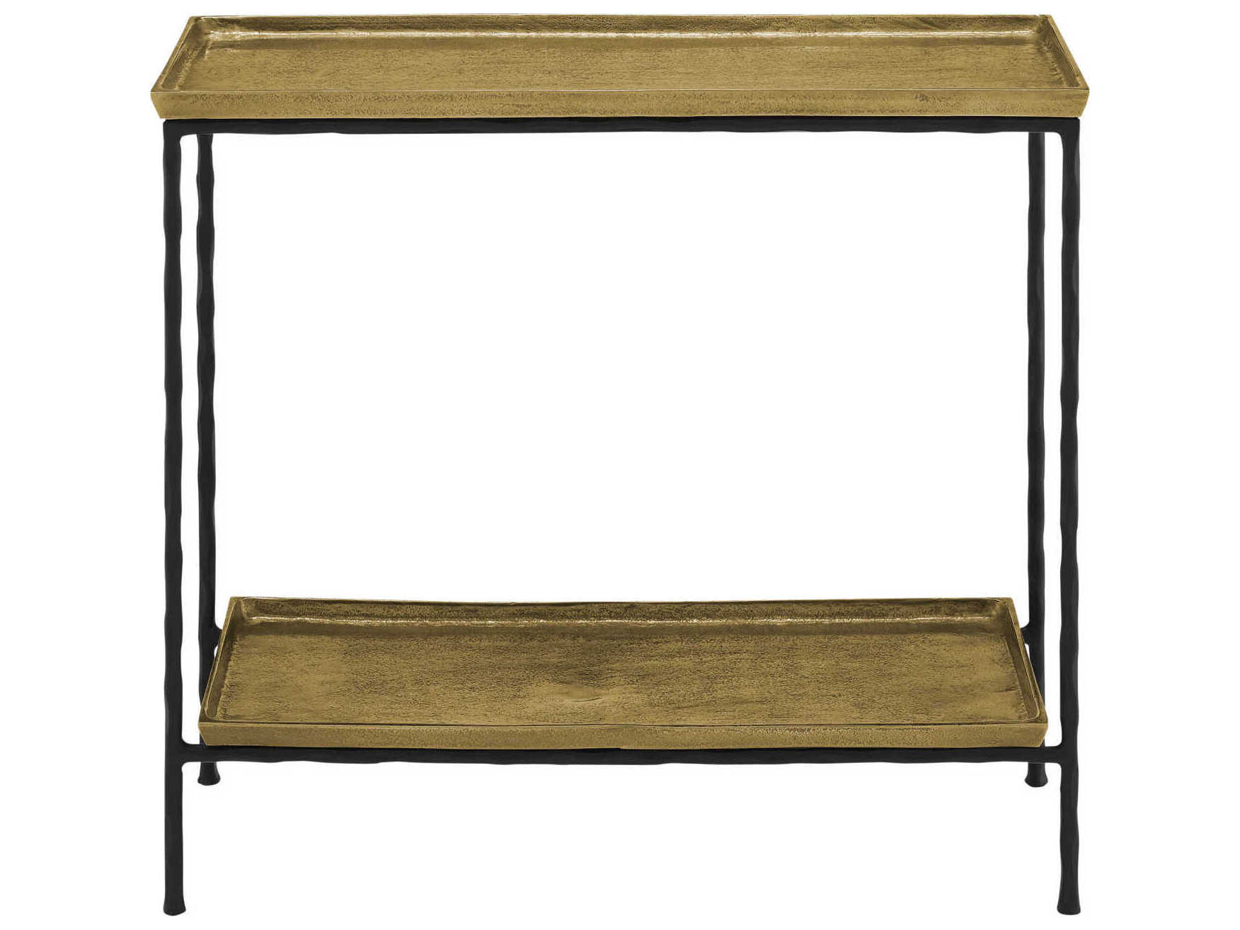 Currey & Company Boyles Rectangular Metal Antique Brass Black End Table