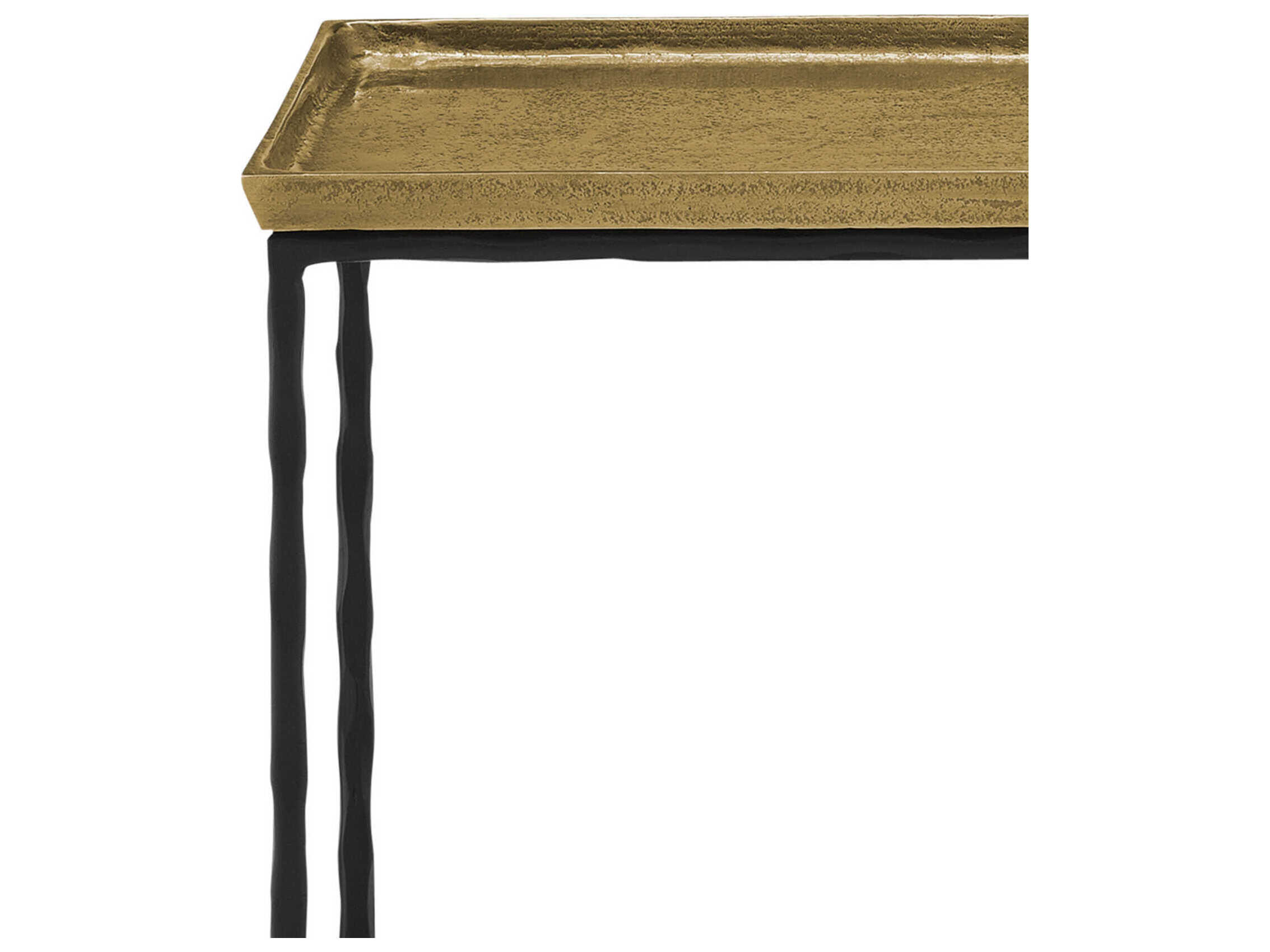 Currey & Company Boyles Rectangular Metal Antique Brass Black End Table