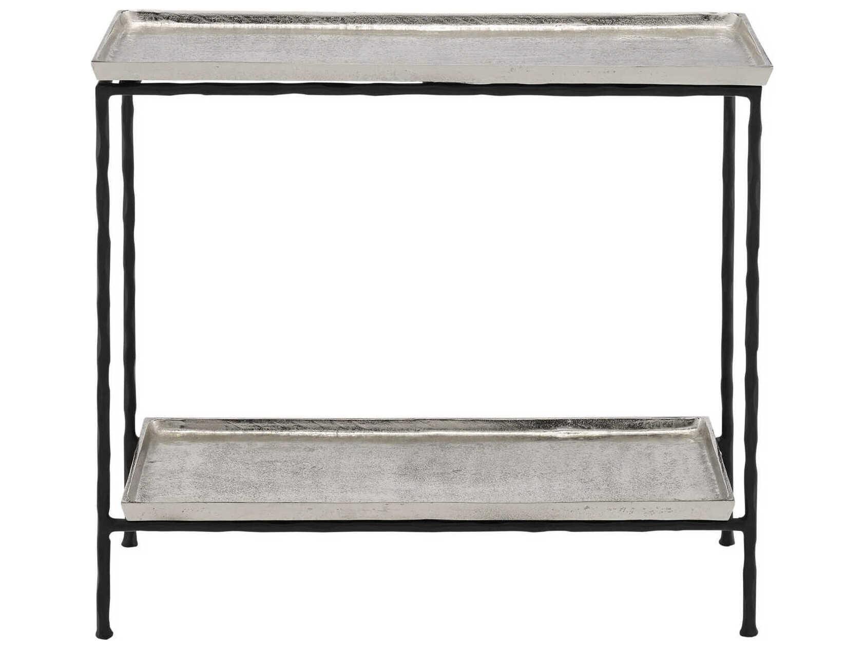 Currey & Company Boyles Rectangular Metal Antique Silver Black End Table
