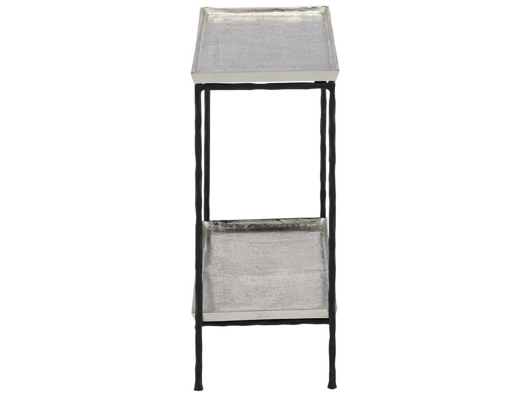 Currey & Company Boyles Rectangular Metal Antique Silver Black End Table