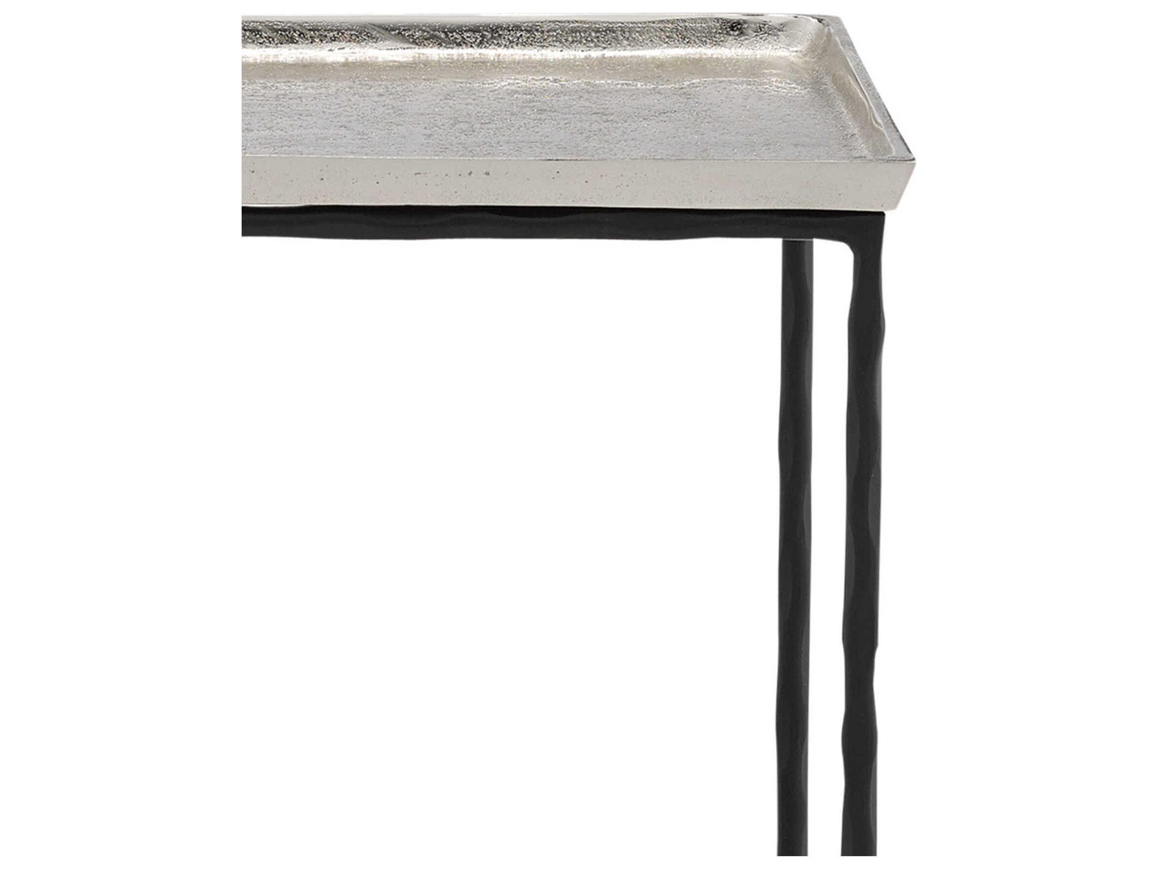 Currey & Company Boyles Rectangular Metal Antique Silver Black End Table