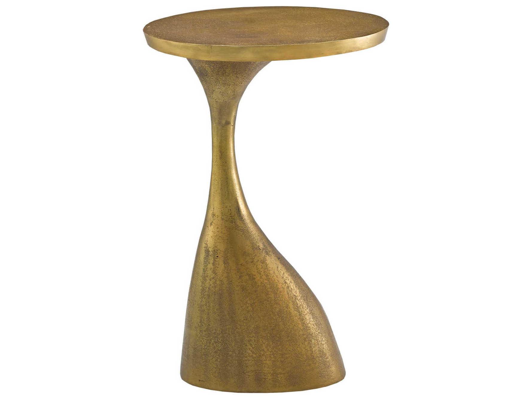 Currey & Company Ishaan Oval Metal Antique Brass End Table
