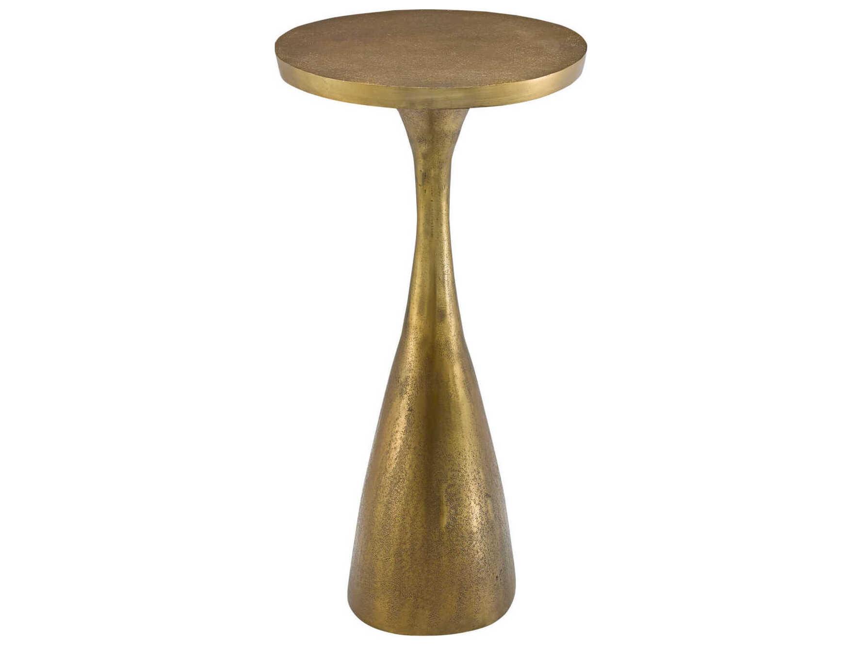 Currey & Company Ishaan Oval Metal Antique Brass End Table