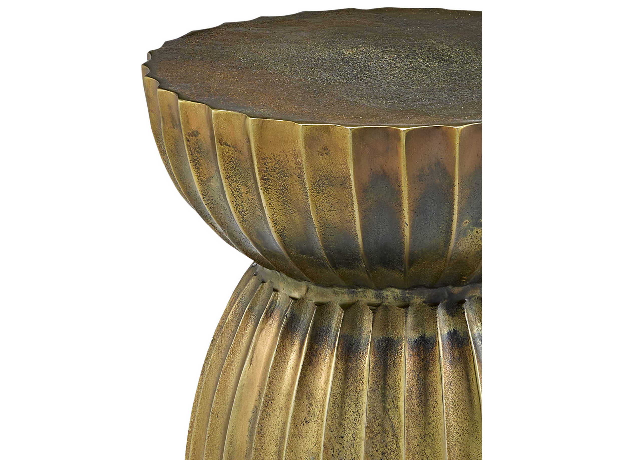 Currey & Company Rasi Round Metal Antique Brass End Table