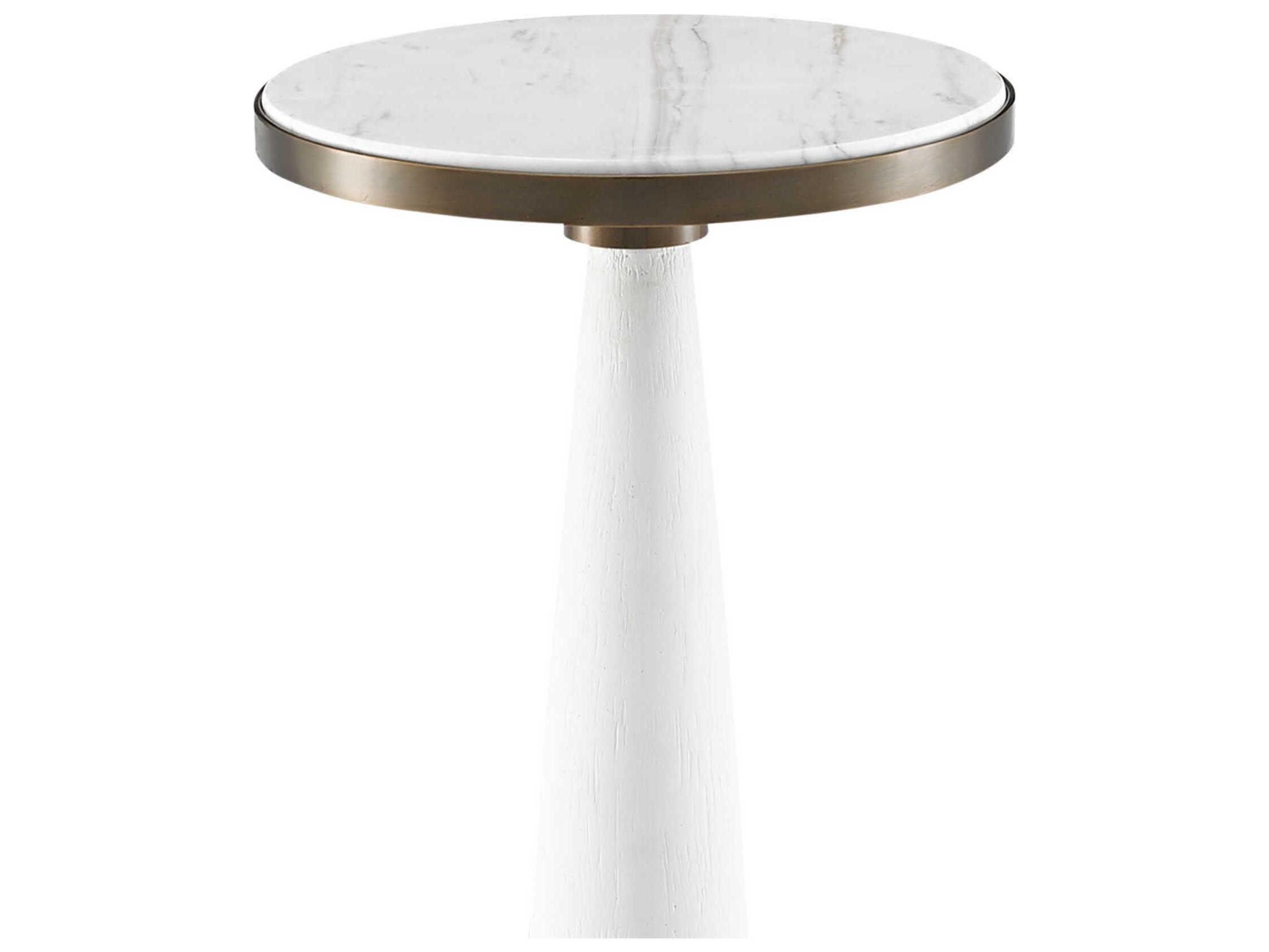 Currey & Company Greta Round Marble White Gesso Antique Brass End Table
