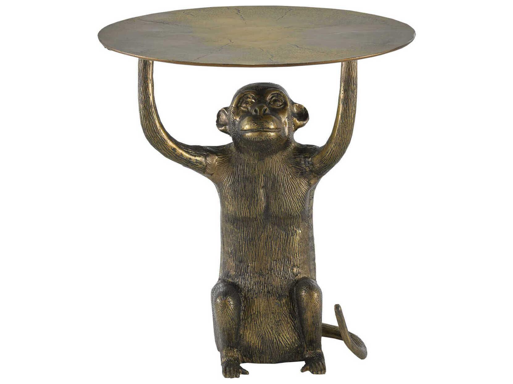 Currey & Company Abu Round Metal Antique Gold End Table