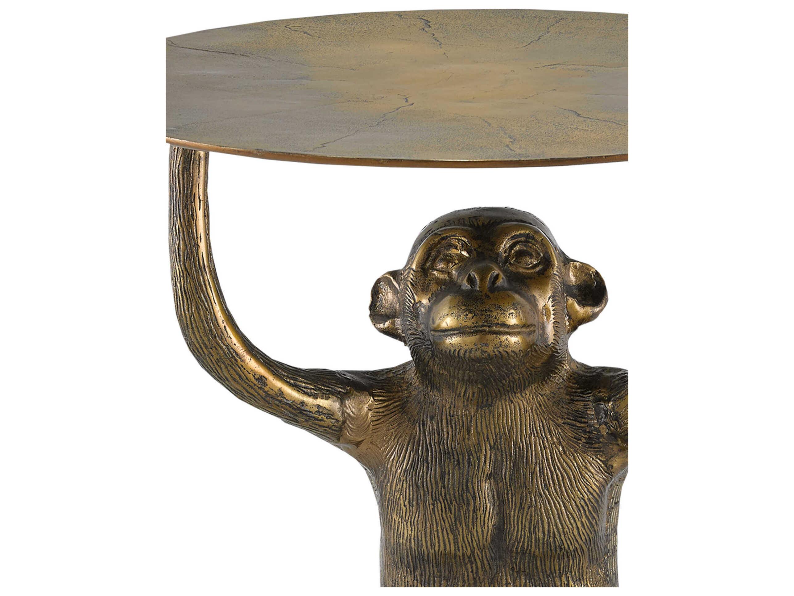 Currey & Company Abu Round Metal Antique Gold End Table