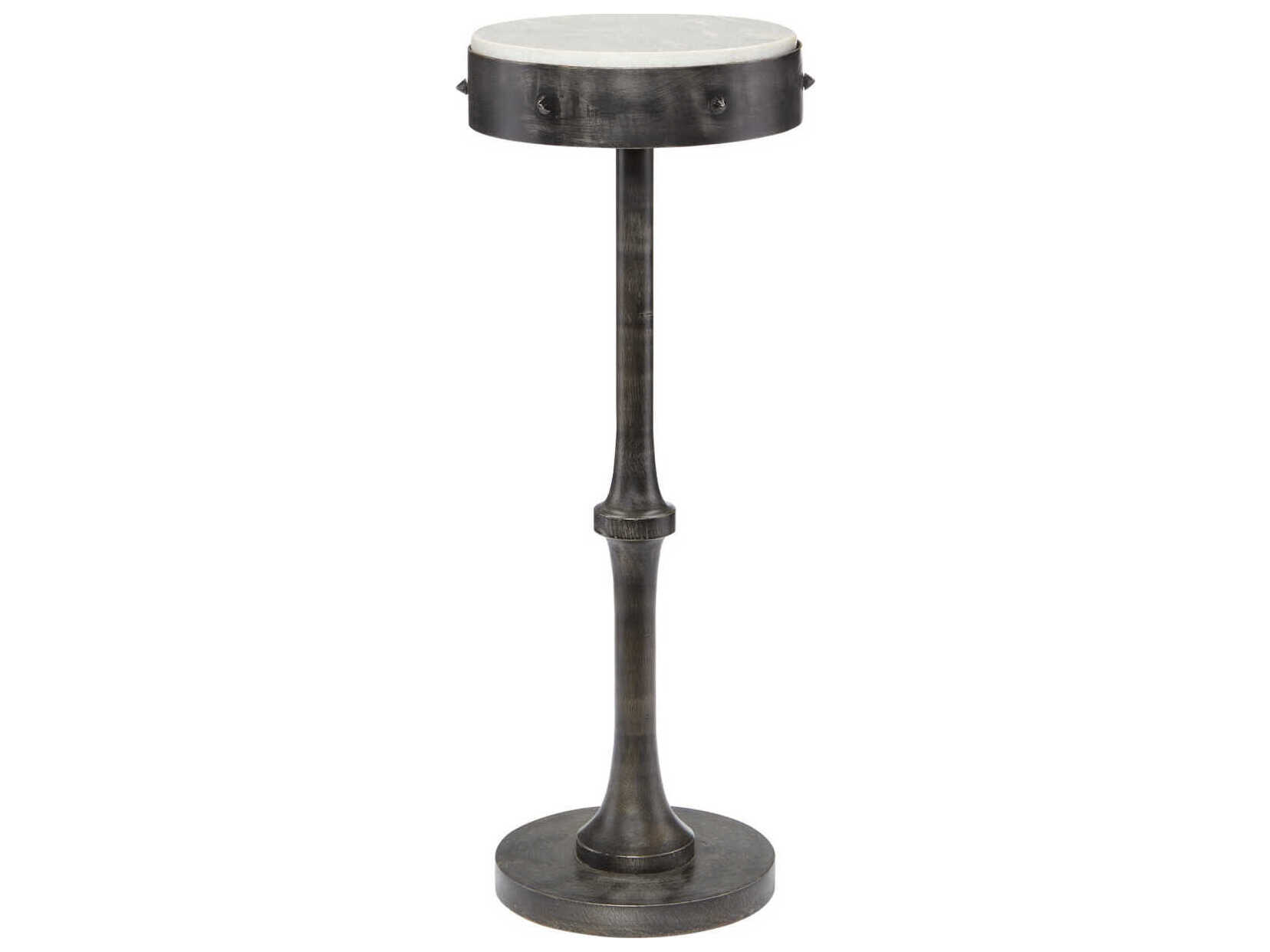 Currey & Company Helios Round Marble Antique Black White End Table