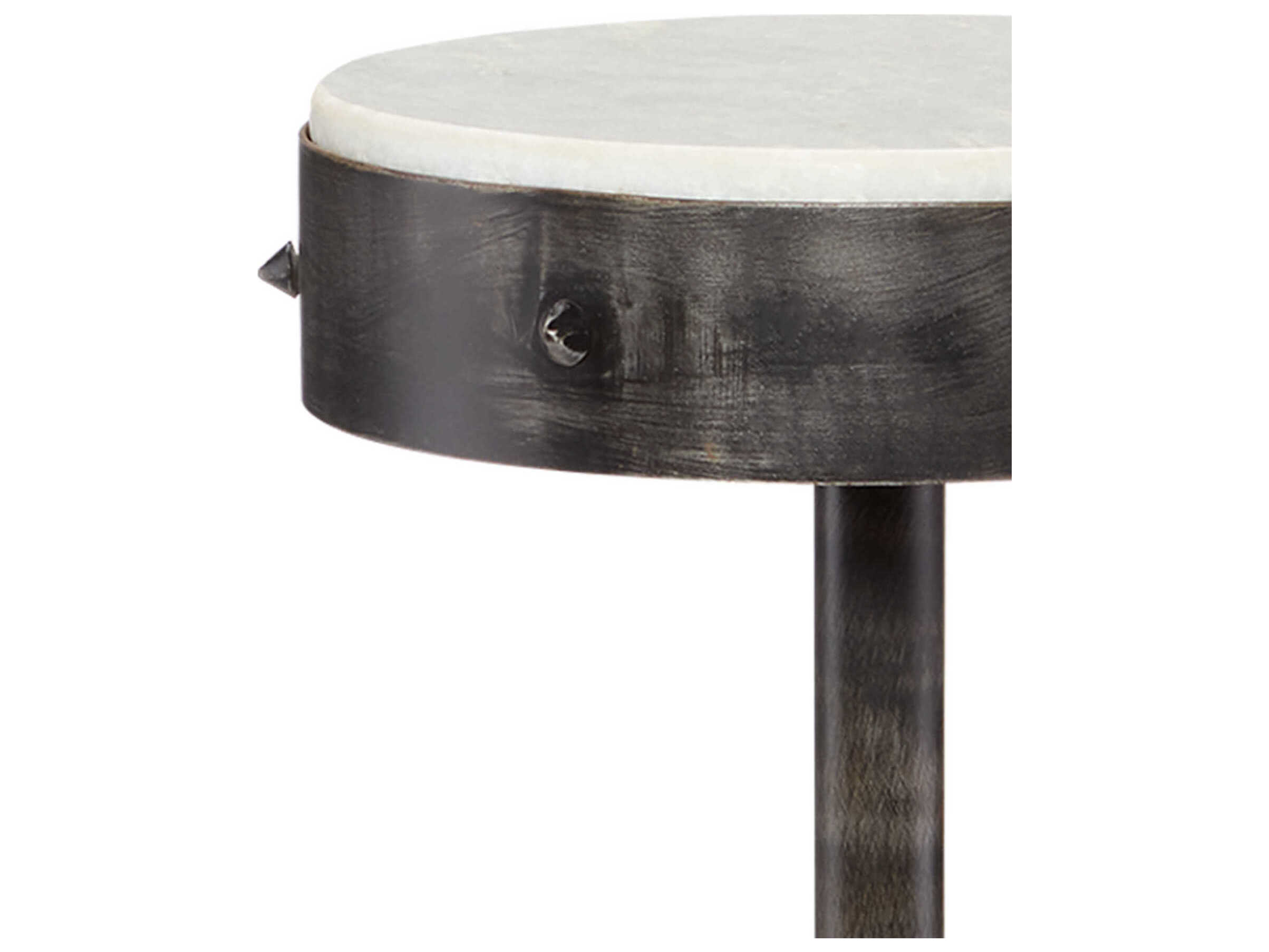 Currey & Company Helios Round Marble Antique Black White End Table
