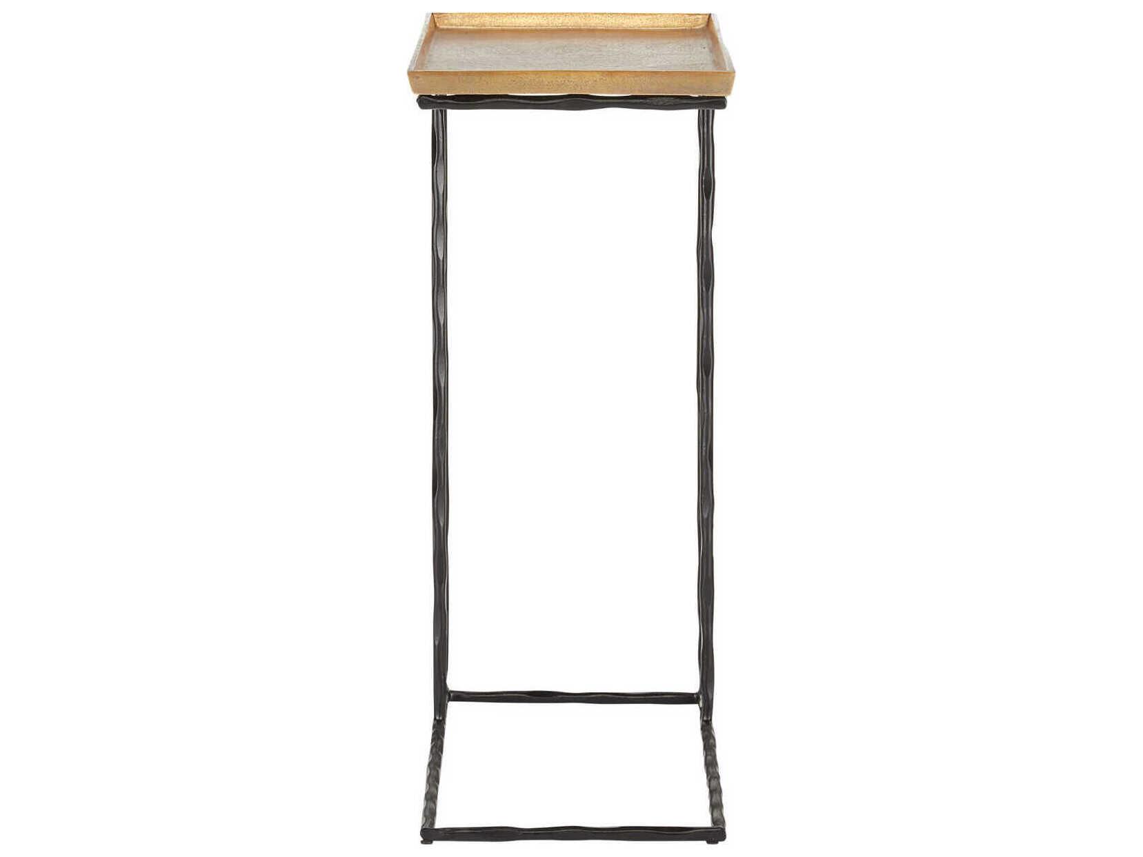 Currey & Company Boyles Rectangular Metal Antique Brass Black End Table