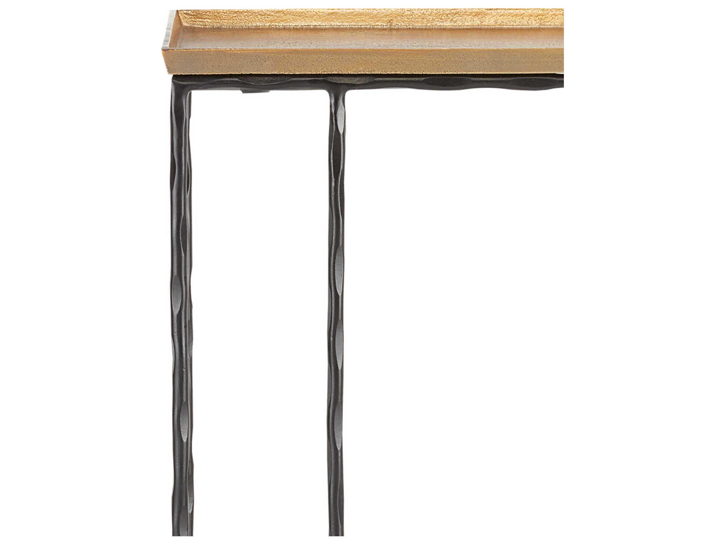 Currey & Company Boyles Rectangular Metal Antique Brass Black End Table