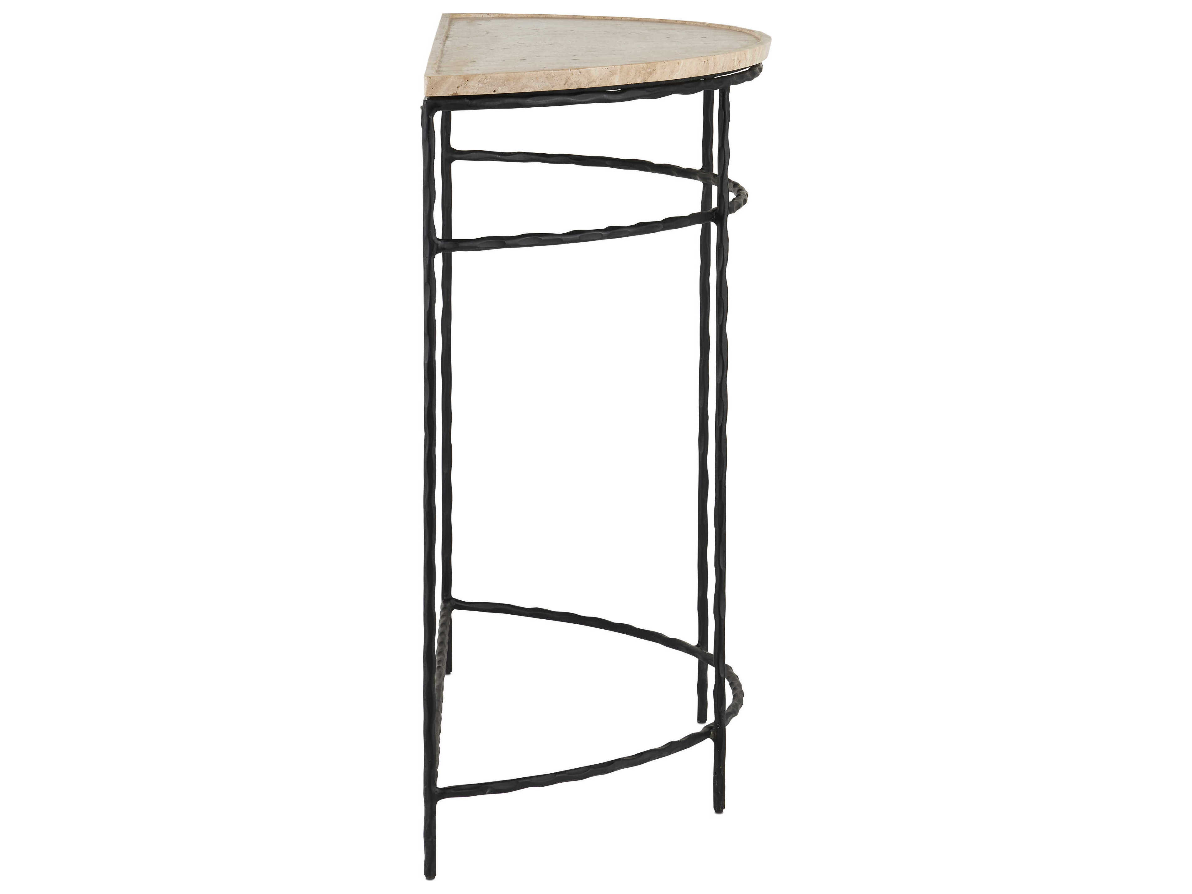 Currey & Company Boyles Demilune Stone Natural Black Console Table