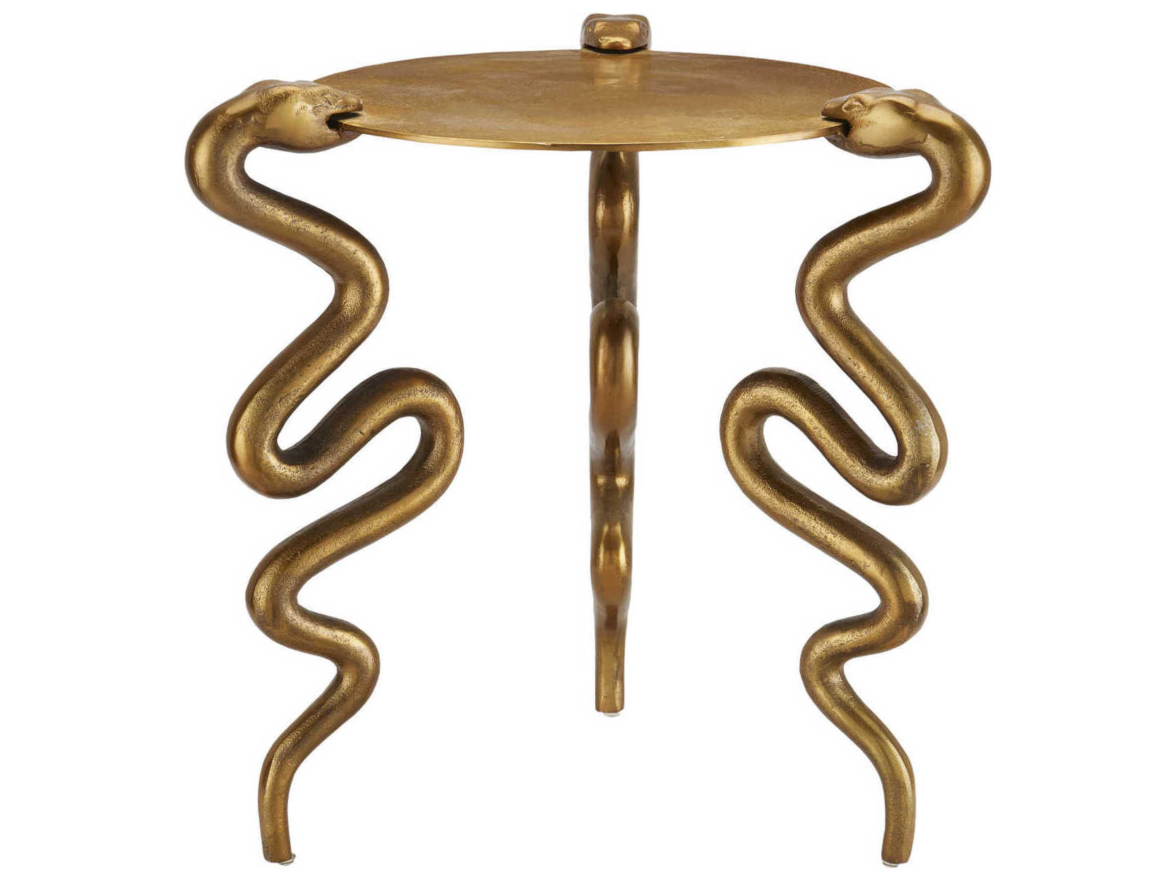 Currey & Company Serpent Round Metal Antique Brass End Table