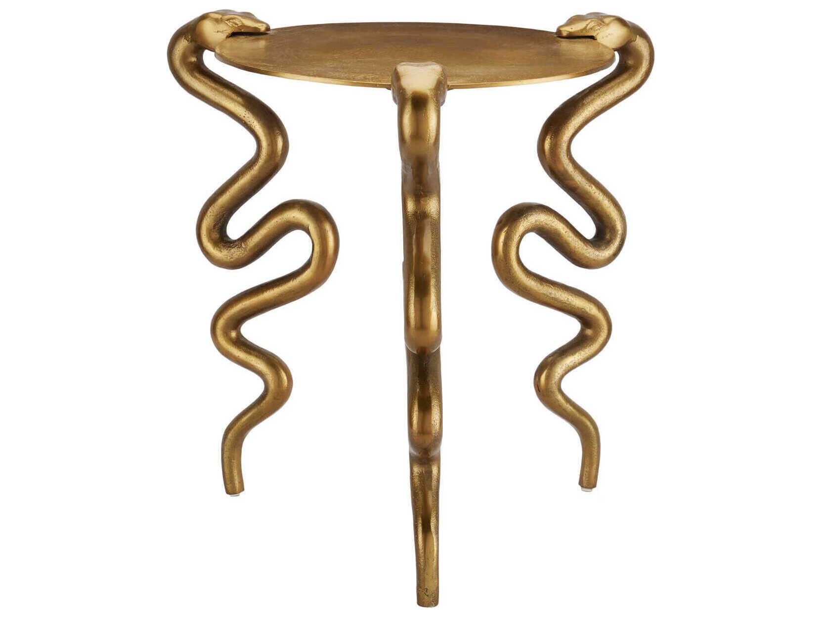 Currey & Company Serpent Round Metal Antique Brass End Table