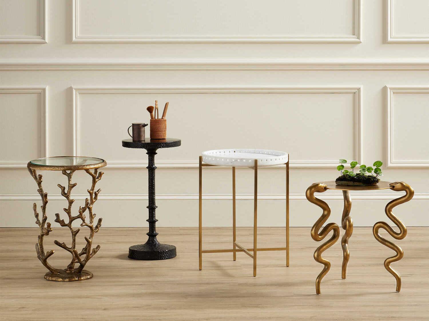 Currey & Company Serpent Round Metal Antique Brass End Table