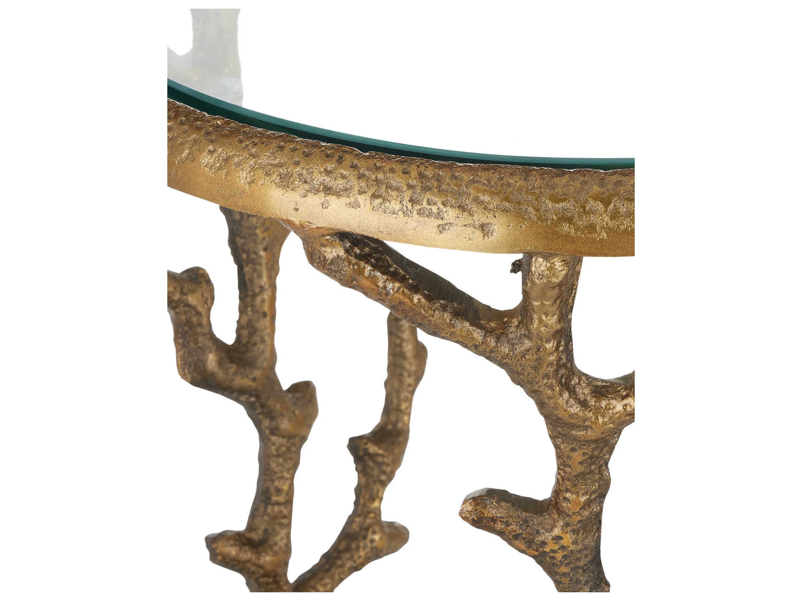 Currey & Company Round Glass Antique Brass Clear End Table