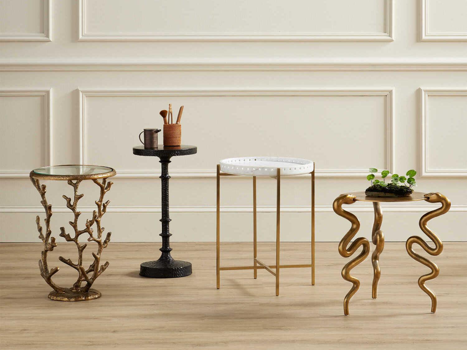 Currey & Company Round Glass Antique Brass Clear End Table