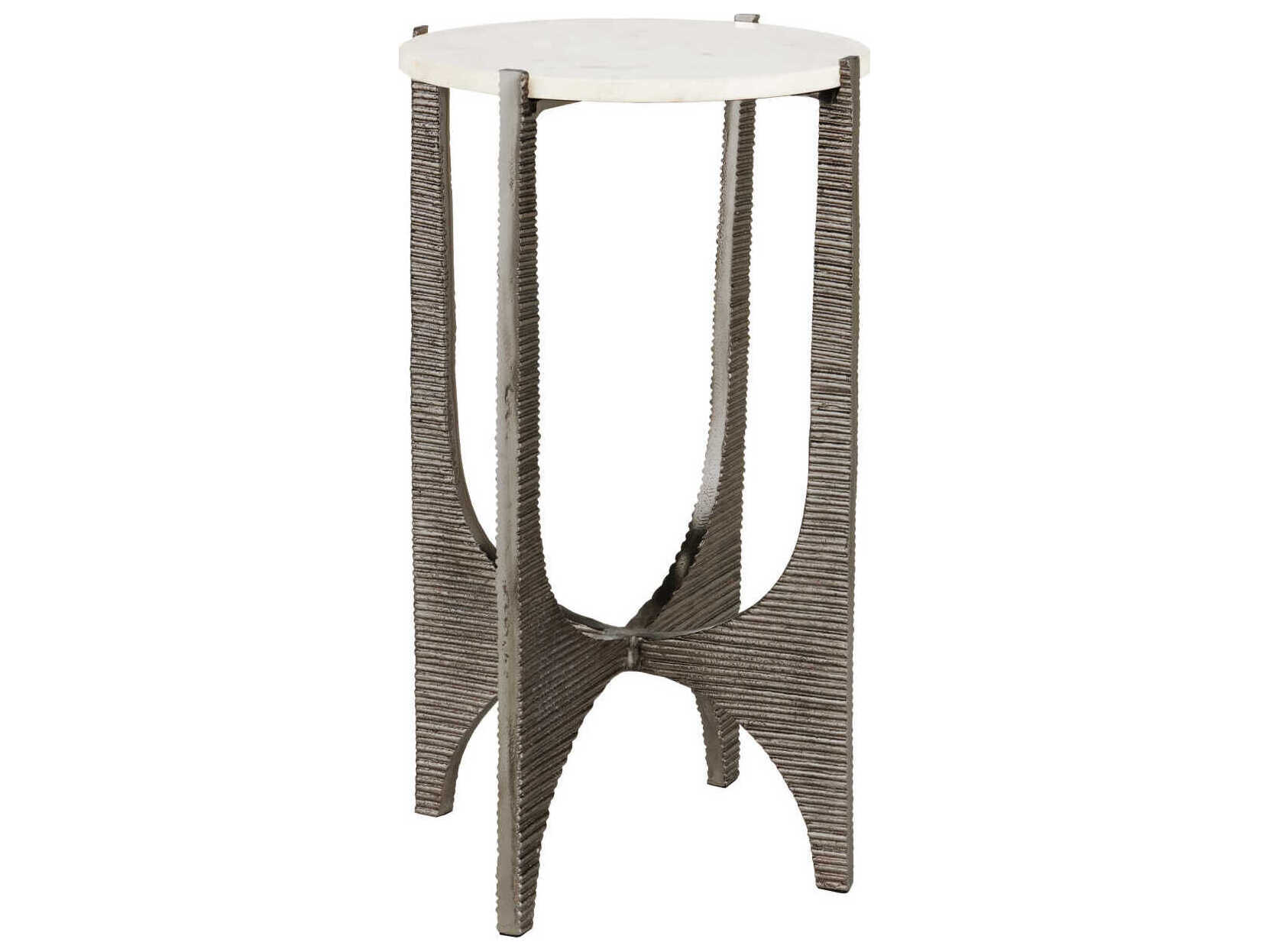 Currey & Company Micha Round Marble Antique Nickel white End Table