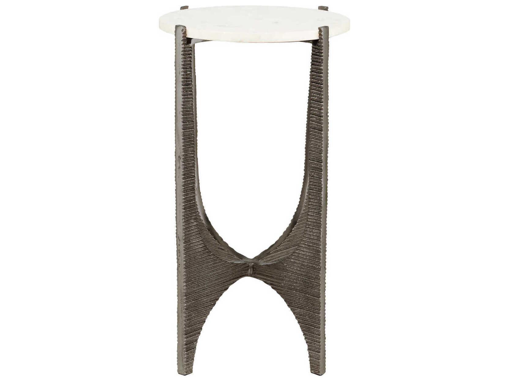 Currey & Company Micha Round Marble Antique Nickel white End Table