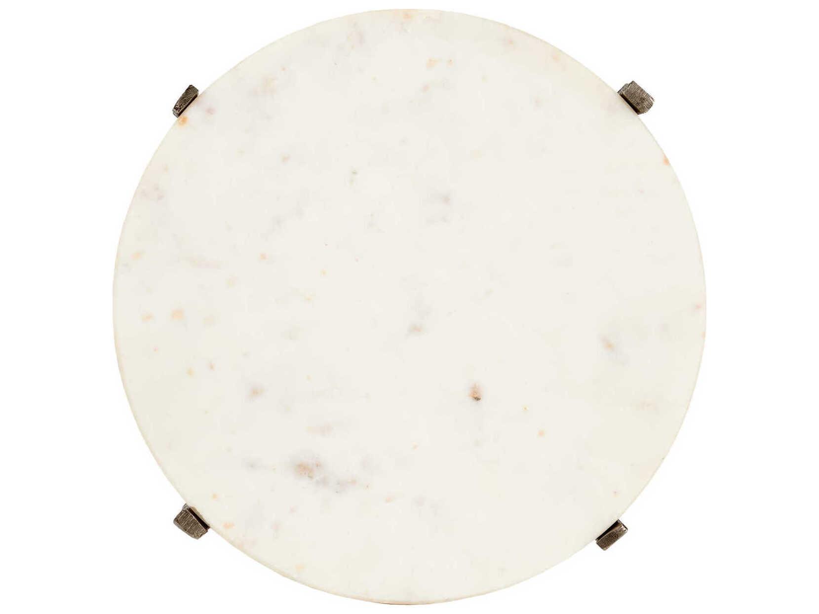 Currey & Company Micha Round Marble Antique Nickel white End Table