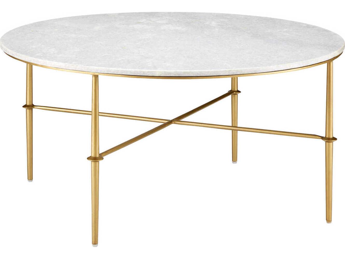 Currey & Company Kira Round Marble White antique Brass Coffee Table